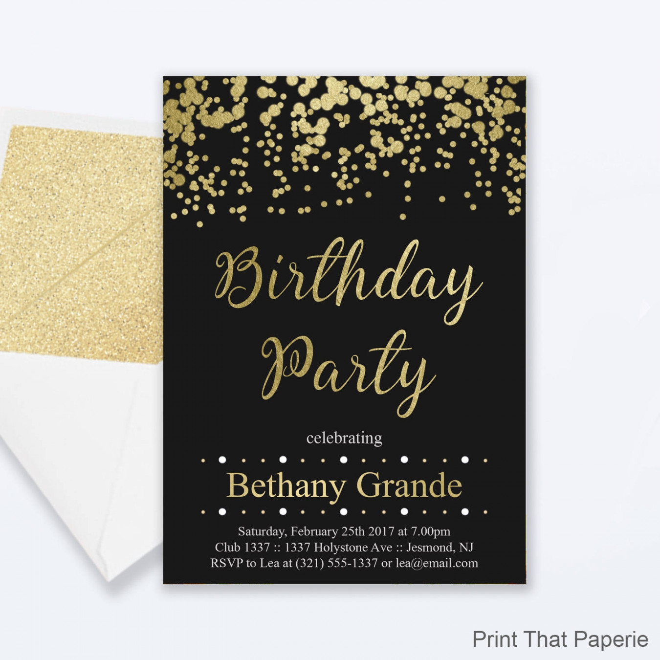 Adult Birthday Party Invitations - Gold Confetti Birthday Invitation -  Adult Birthday Party Invite - Birthday Invite