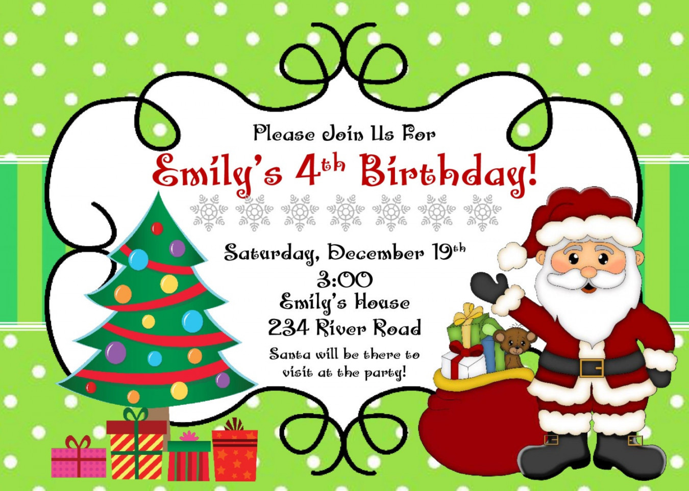 Birthday Christmas Party  Family Christmas Invitation  Santa Party  Invitation  Customize Wording  Class Party Invitation