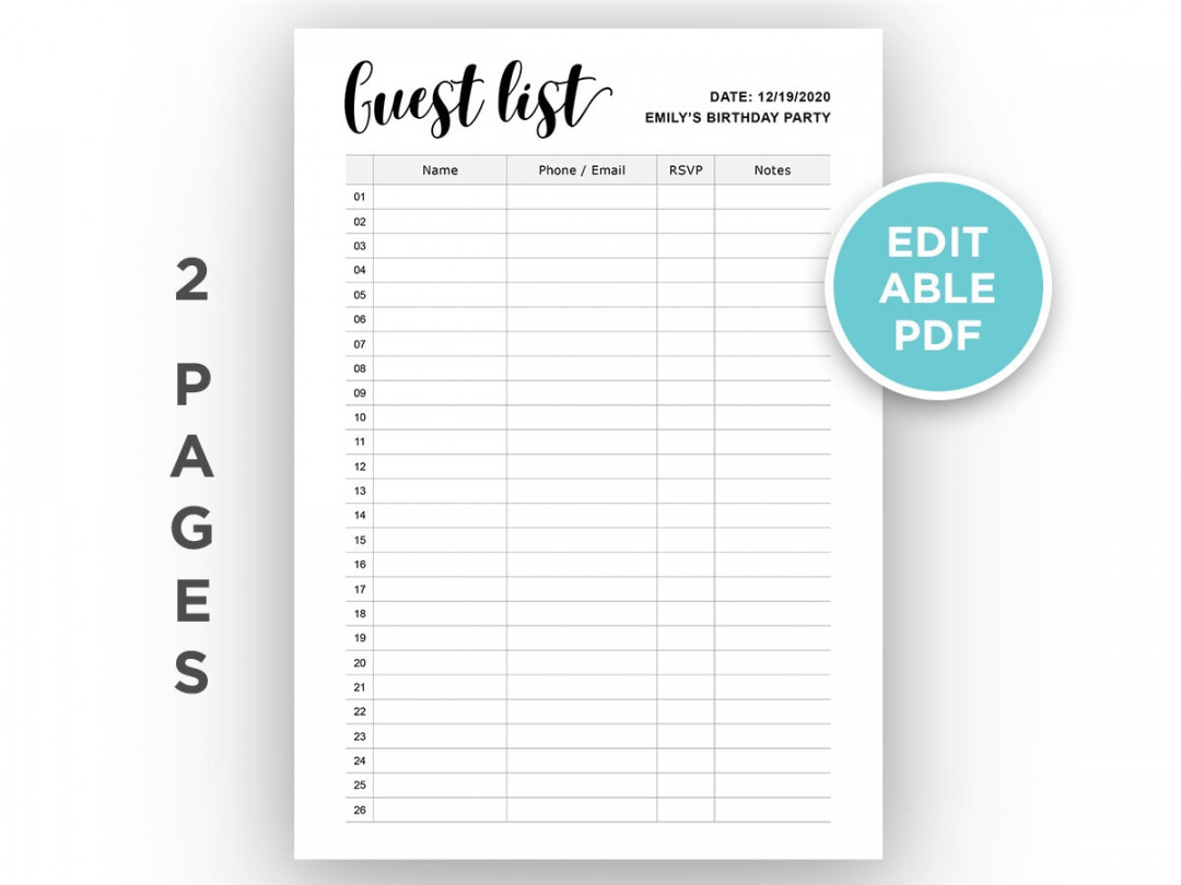 Editable Guest List Planner Guest List Tracker RSVP - Etsy