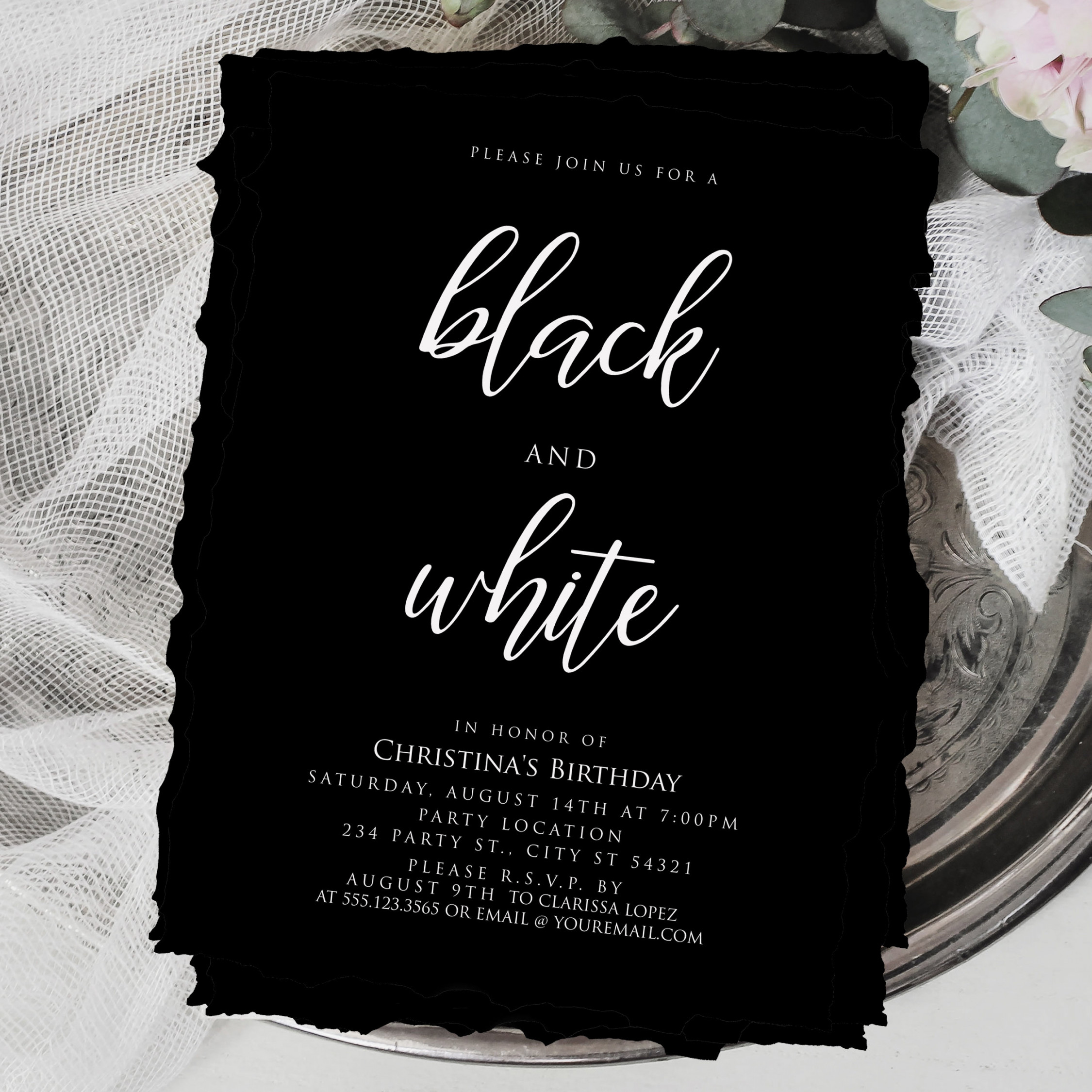 Elegant Black and White Party Invitations Adult Party - Etsy