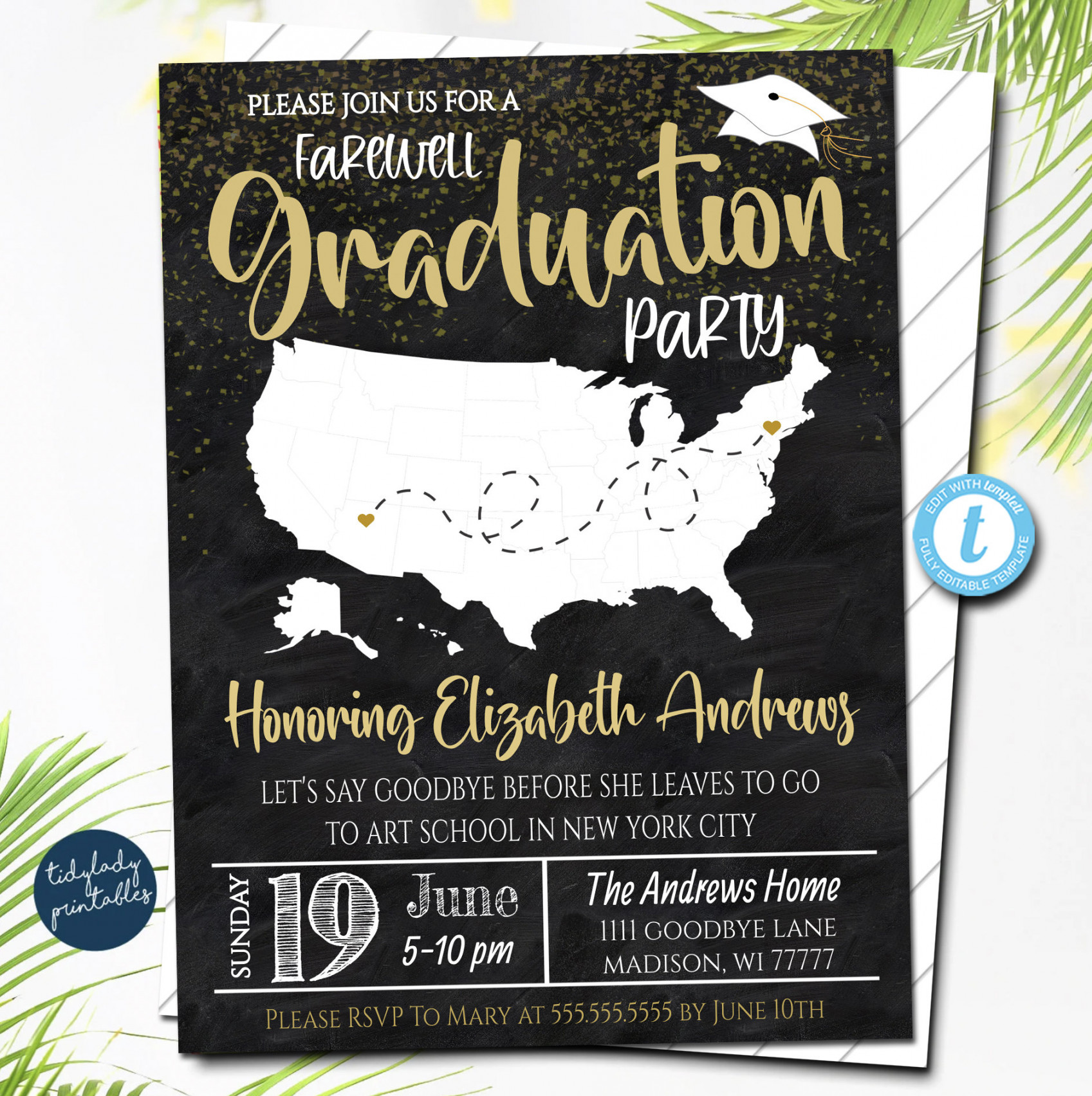 Farewell Graduation Party Invitation Moveable Map Bon Voyage