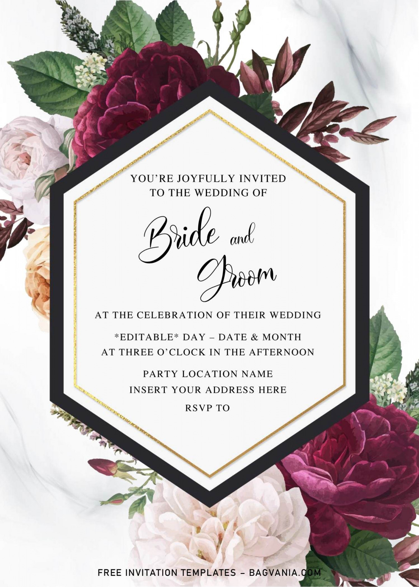 Free Burgundy Floral Wedding Invitation Templates For Word  Free