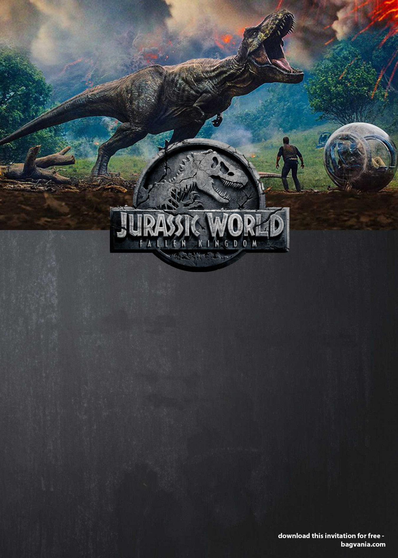 FREE Printable Jurassic World Fallen Kingdom Invitation Template