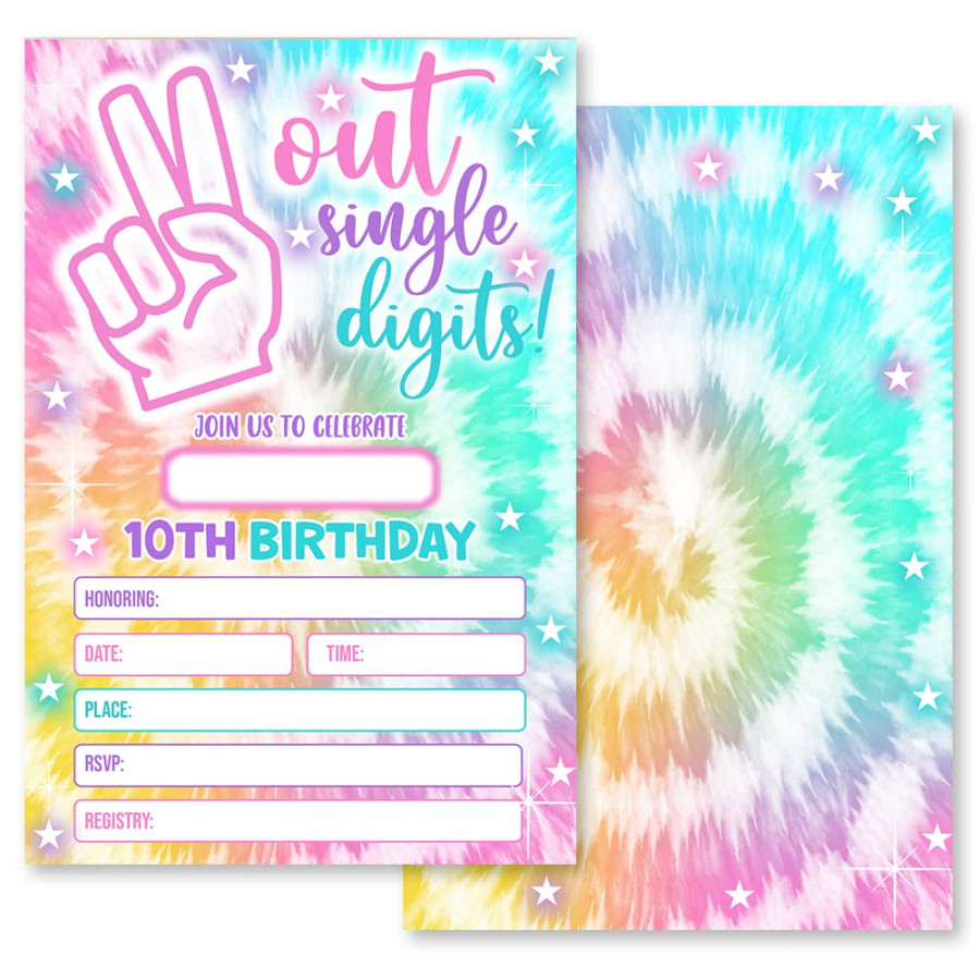 Grace Yonks Tie Dye Birthday Party Invitation, Peace Out Single Digits  Hippy Tie Dye Party,  Invitations and Envelopes, Birthday party  Invitations,