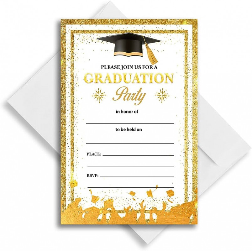 Haizct Please Join Us For A Graduation Party Black Gold Graduation  Invitations with Envelopes ( Count) for Grade Celebration Graduation  Party