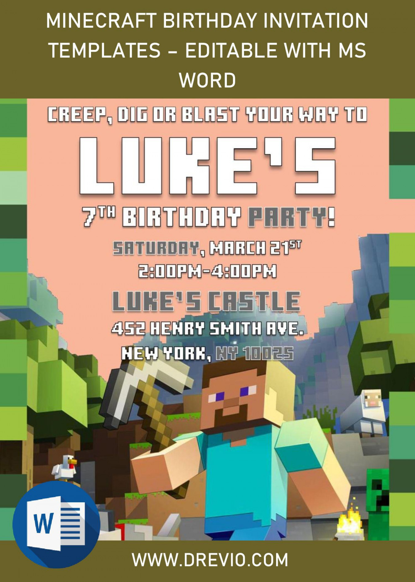 Minecraft Birthday Invitation Templates – Editable With MS Word