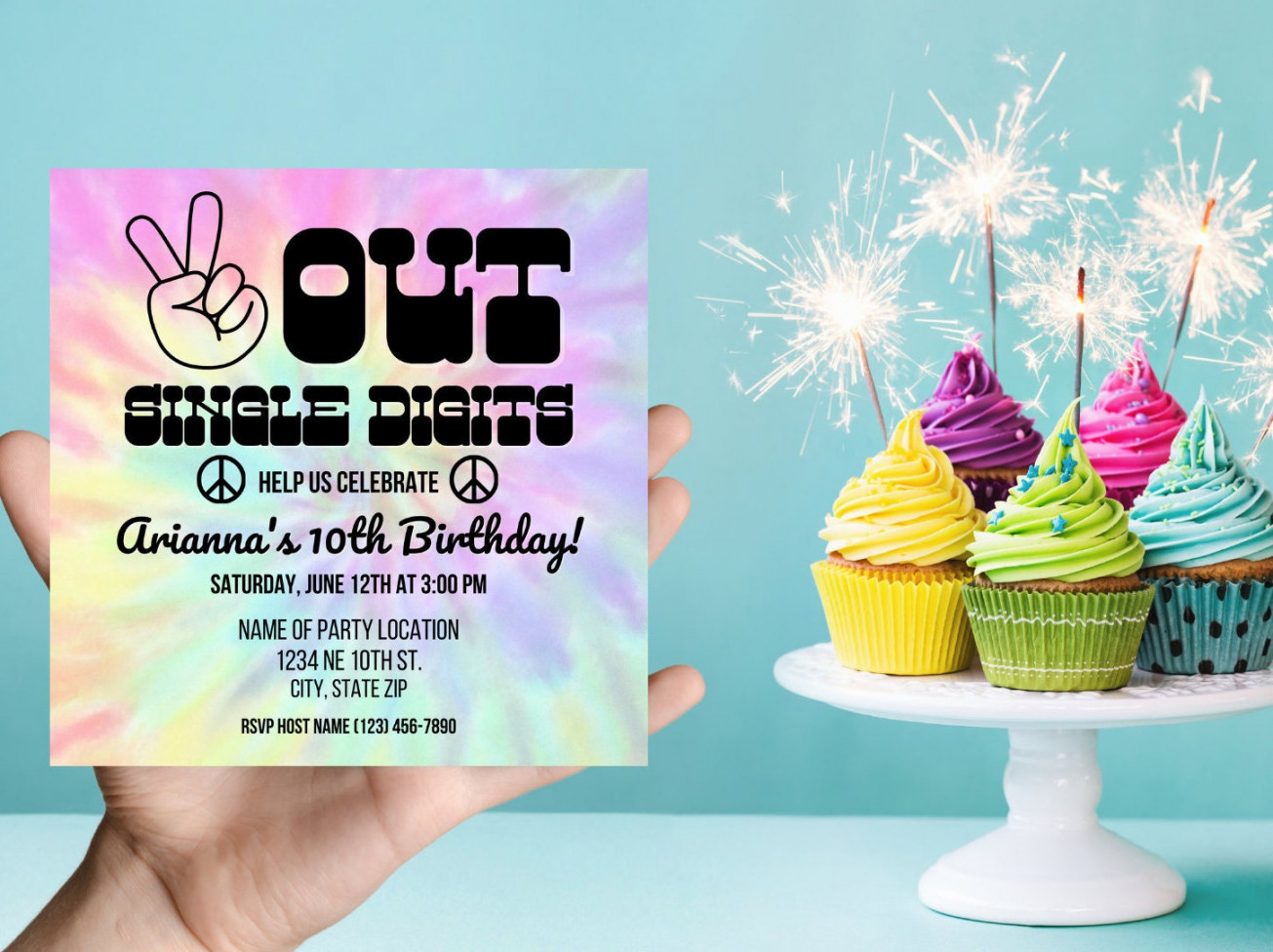 Peace Out Single Digits Editable Digital Invitation