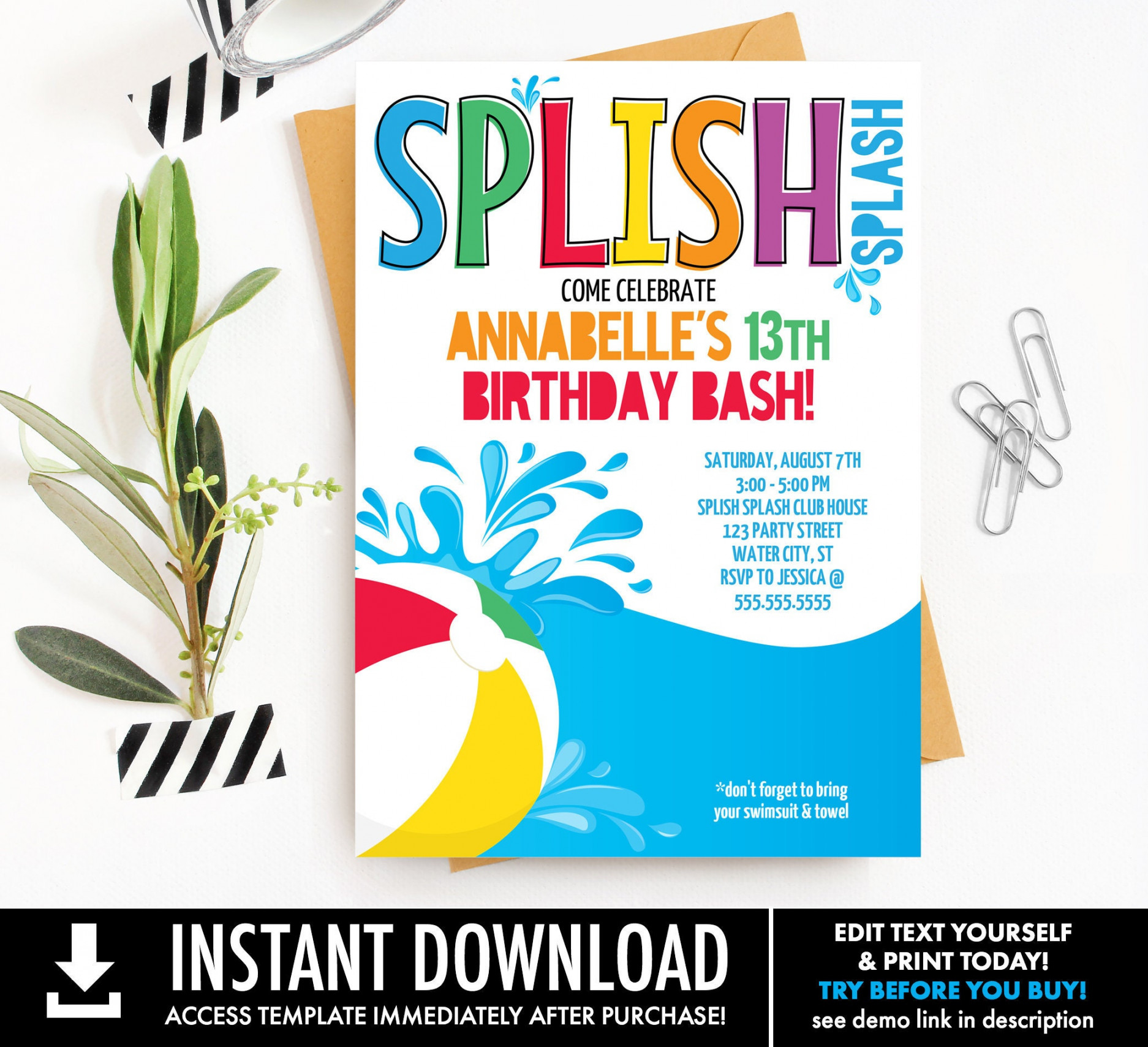 Pool Party Invitation Slip N