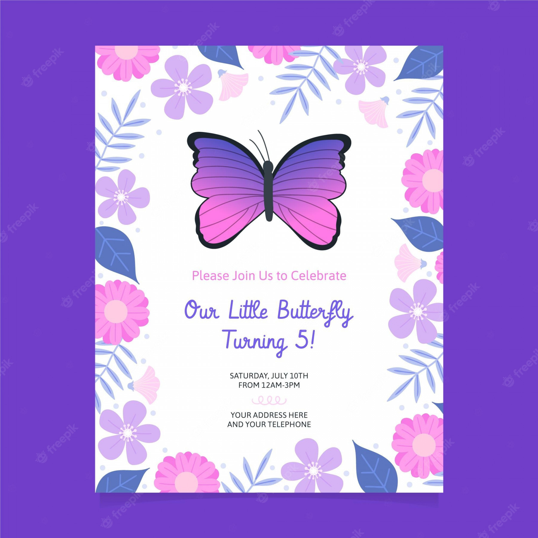 Purple Butterfly Birthday Invitation Images - Free Download on Freepik