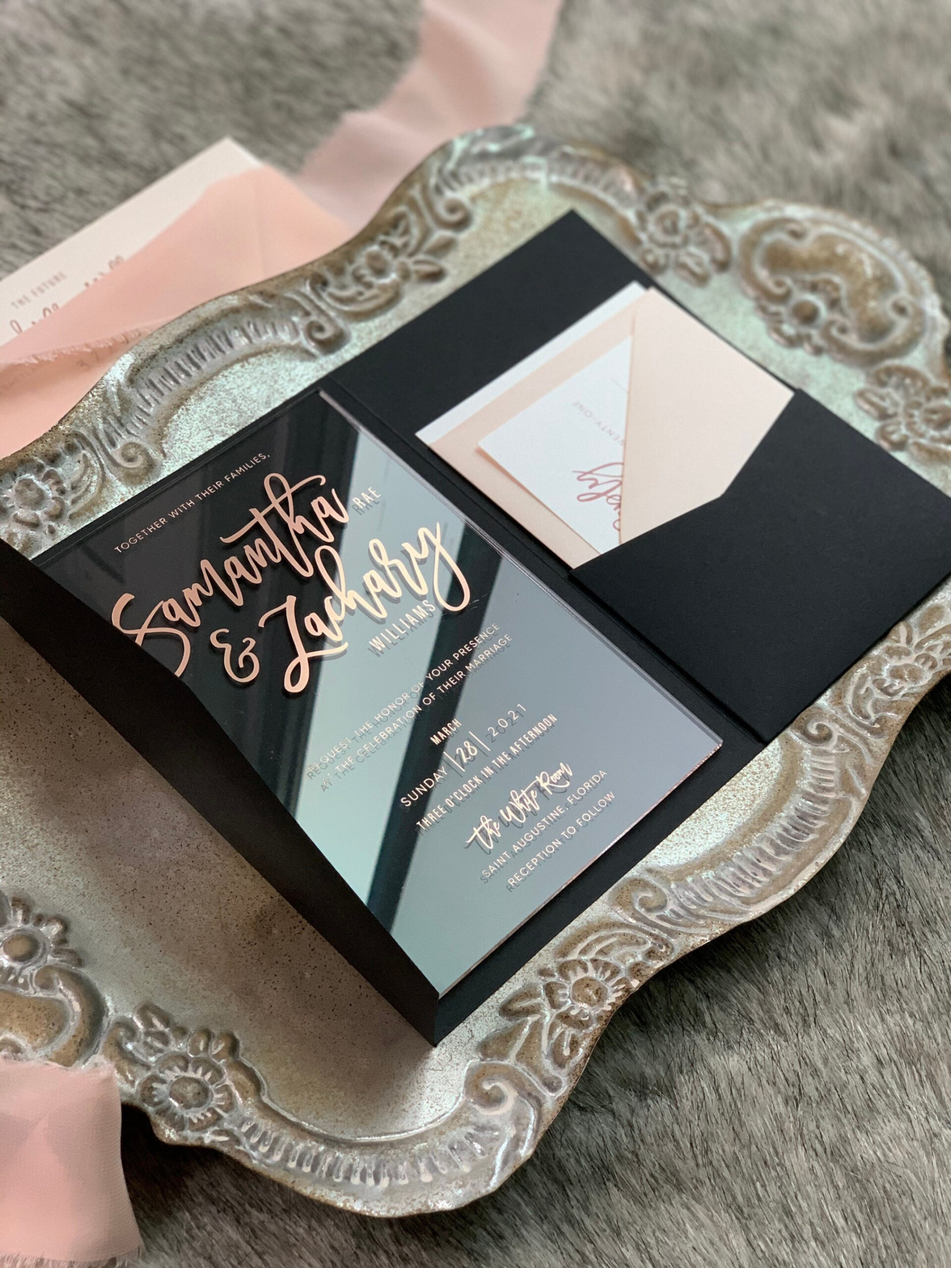 Rose Gold Wedding Invitations Black and Rose Gold Style  - Etsy