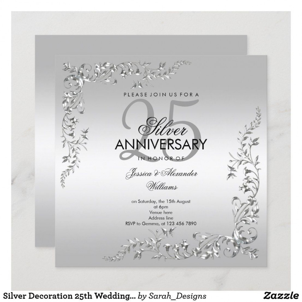 Silver Decoration th Wedding Anniversary Invitation  Zazzle