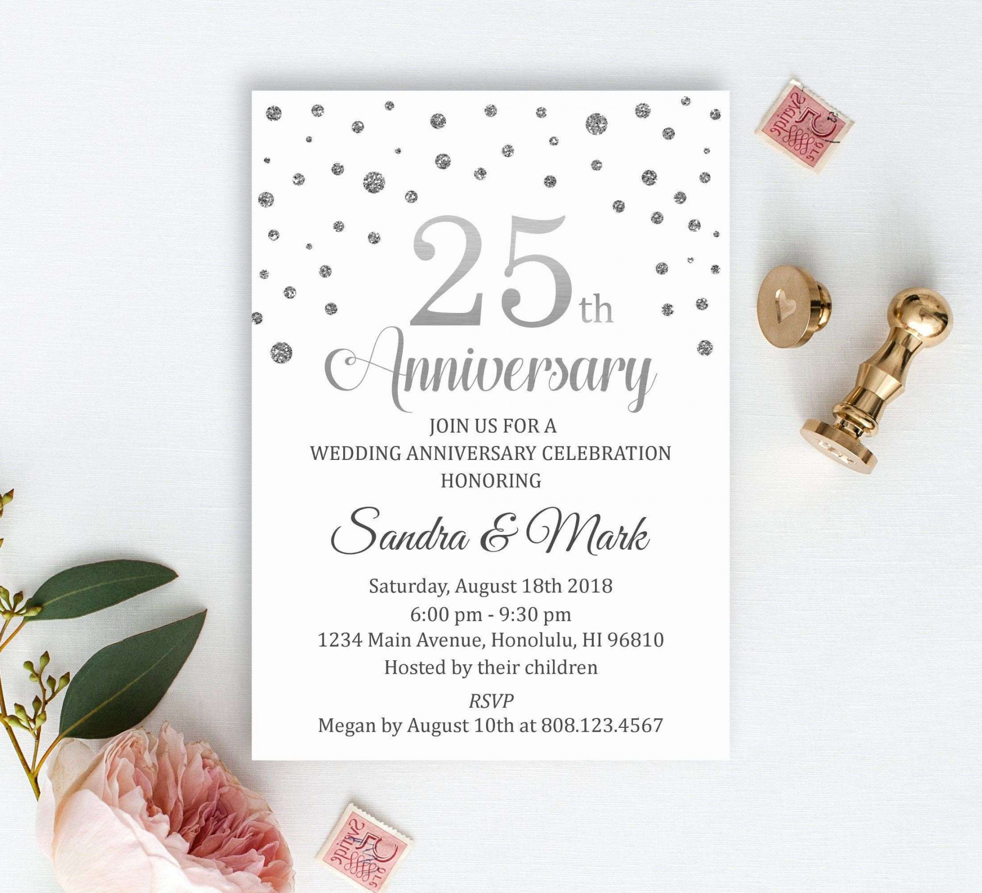 Silver Jubilee Invitation Card  th Anniversary Invitation Card