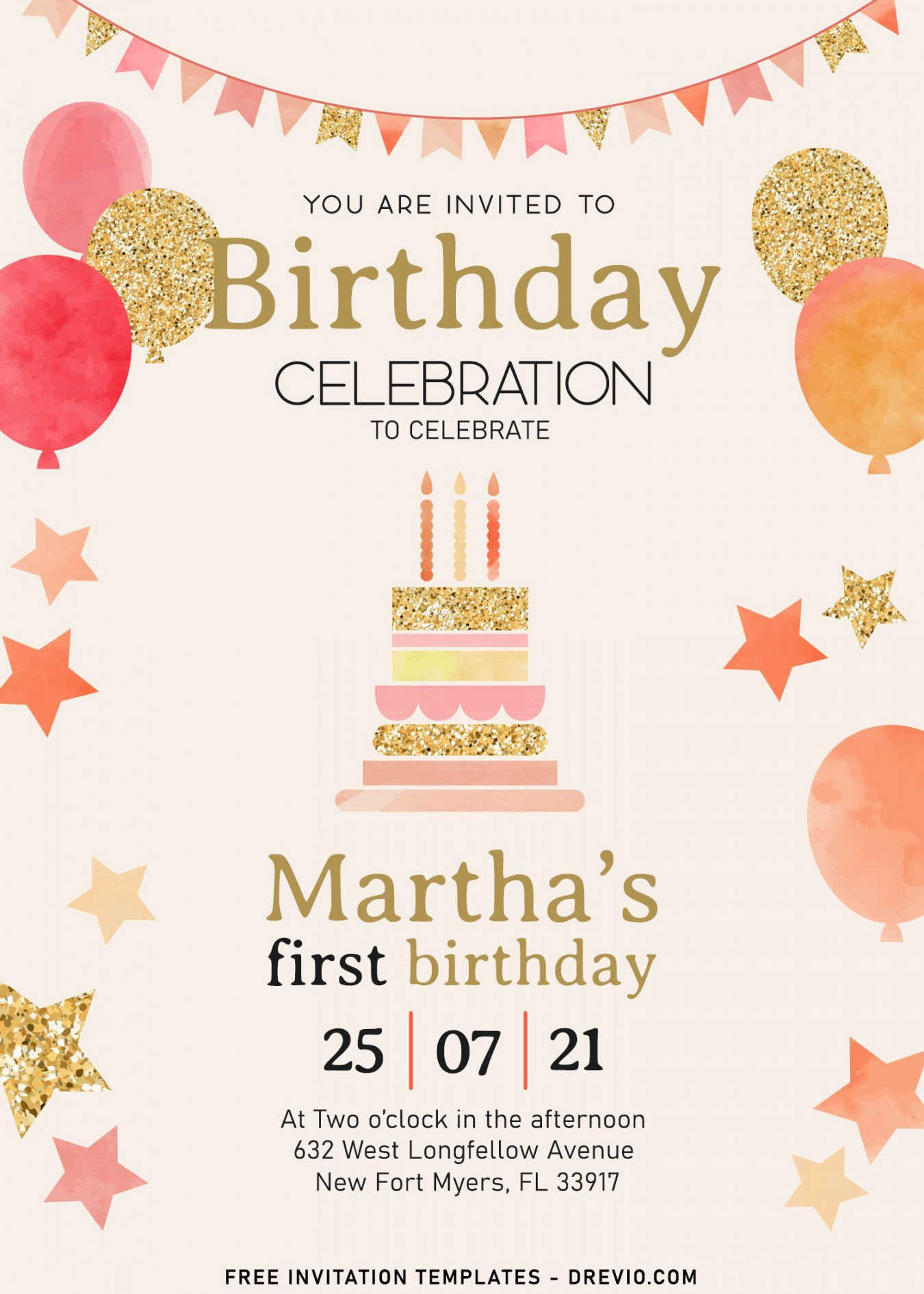 + Sparkling Gold Glitter Birthday Invitation Templates  Digital