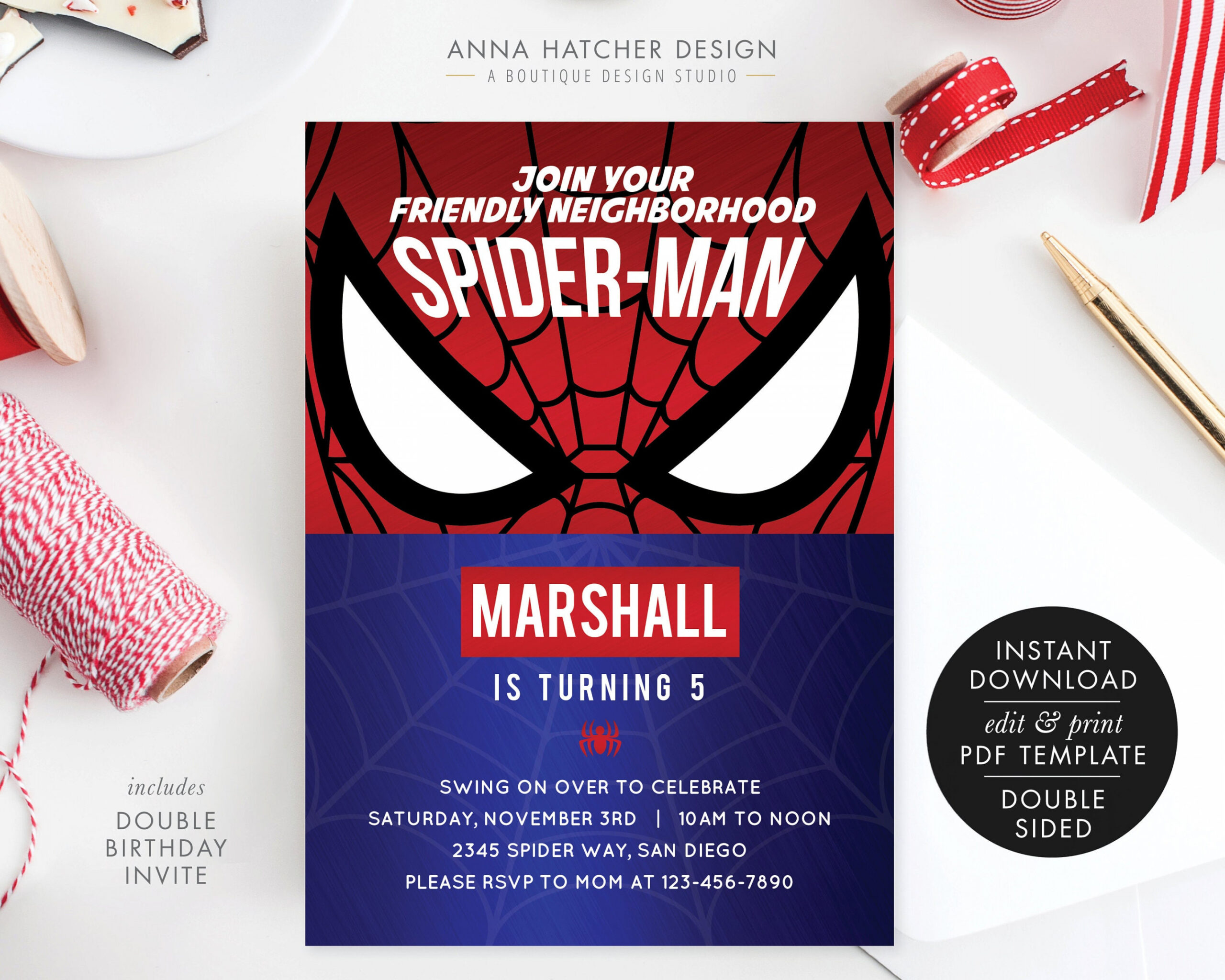 Spiderman Birthday Party Invitation Spider Man Party Blue - Etsy