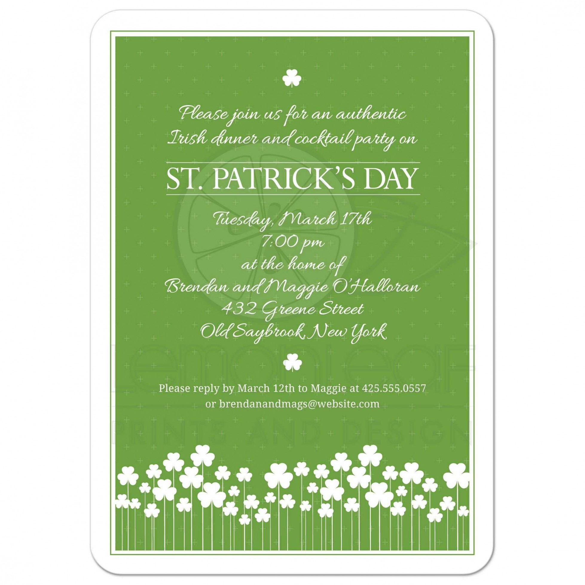 St Patricks Day Party Invitation - Shamrock Garden