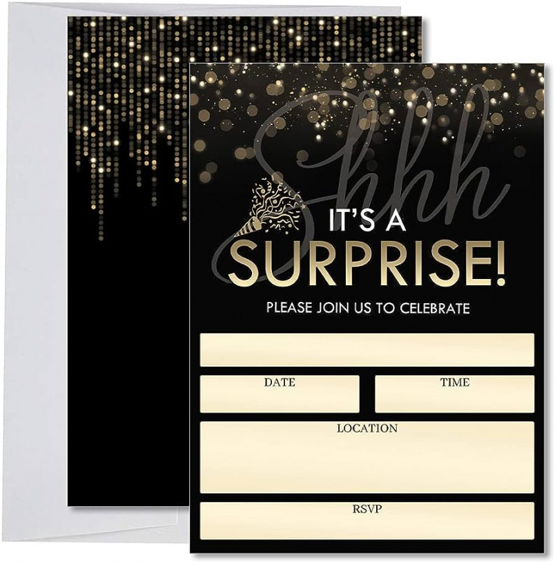 Surprise Birthday Party Invitations for Men and Women, Black and Gold th  th th Adult Surprise Retirement Party st th th th th th