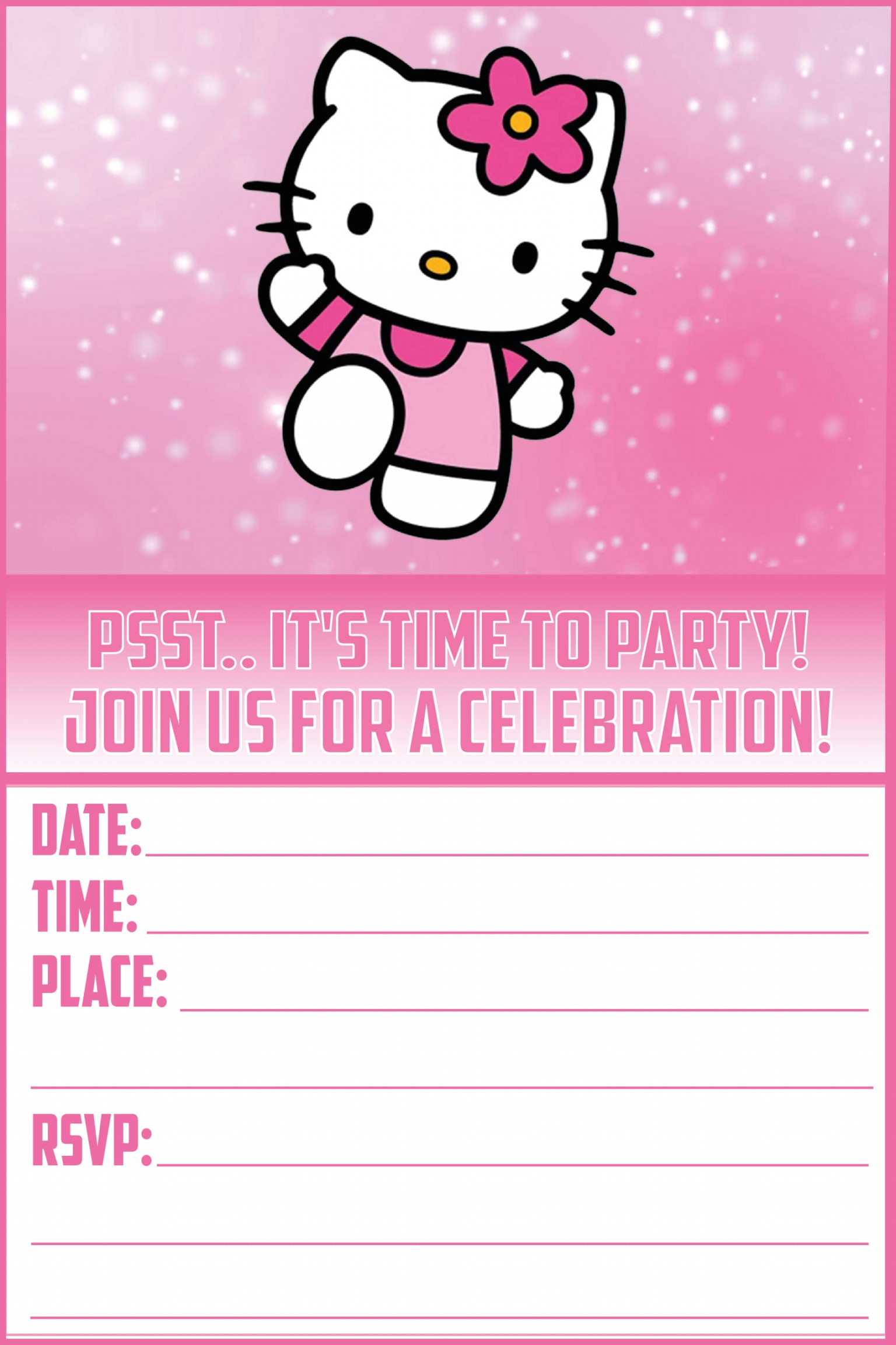 x Hello Kitty Invitations and Envelopes – Fill-in Happy Birthday Party  Invitations for Kids, X Inches, Postcard Style