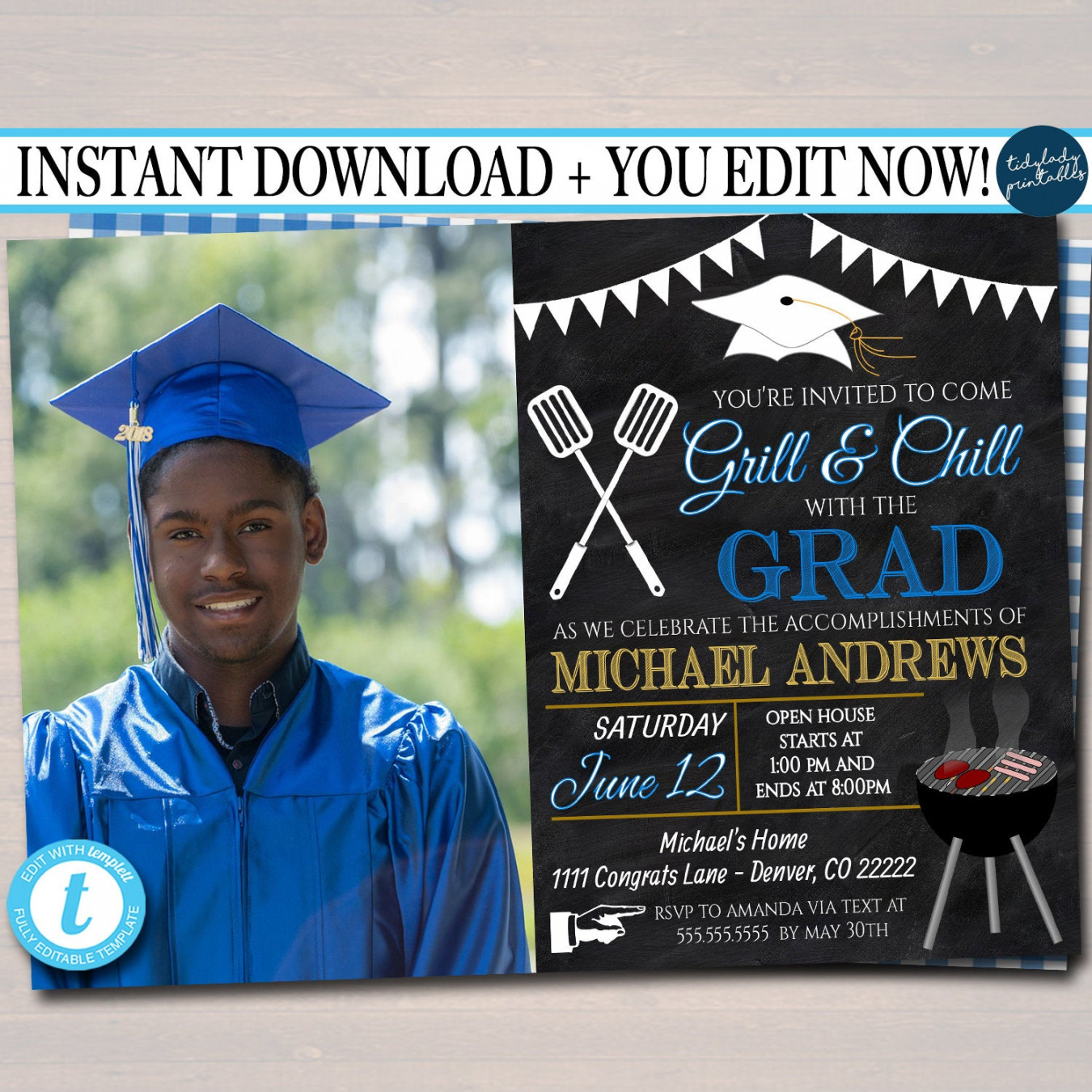 BBQ Graduation Invitation  TidyLady Printables