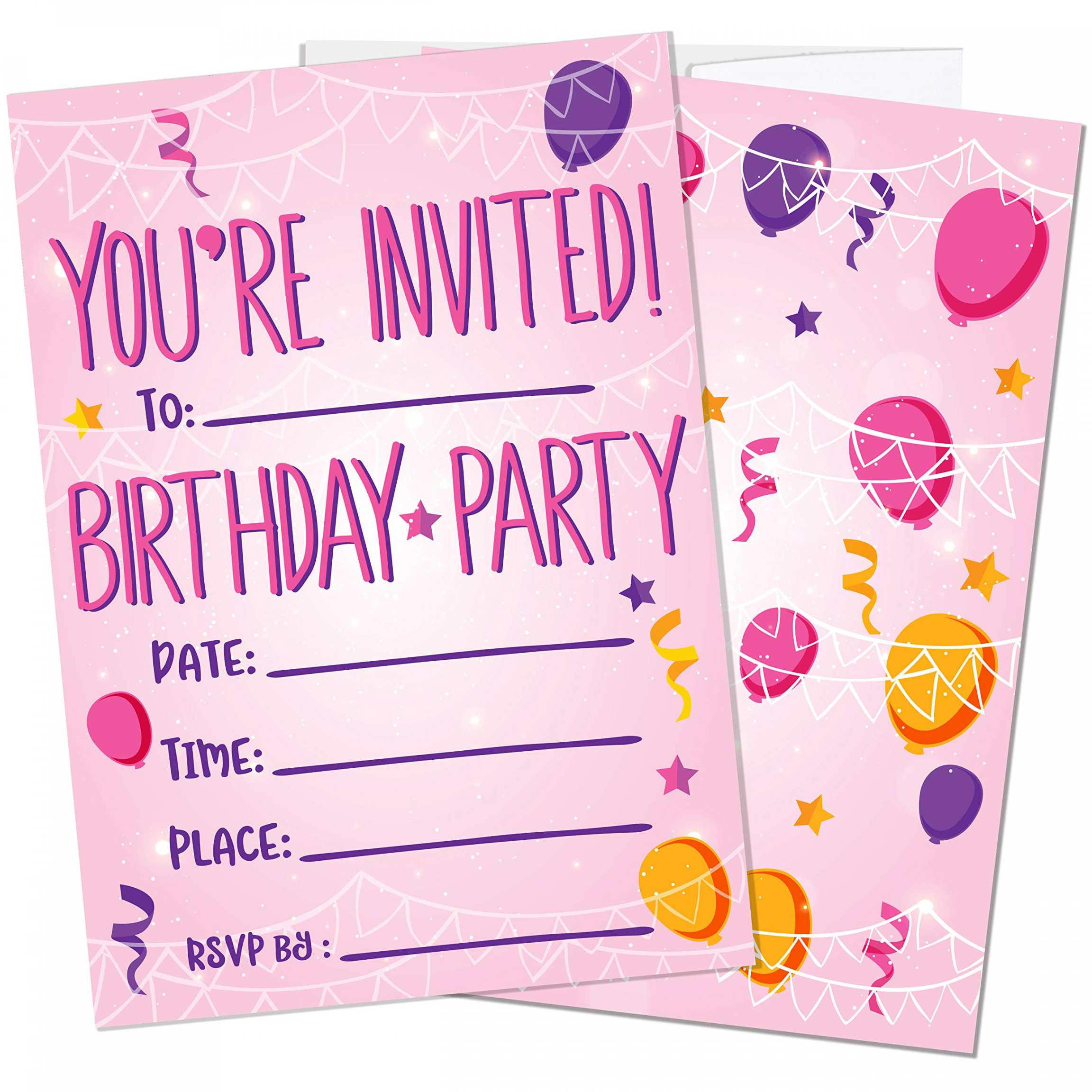 Birthday Party Invitations for Girls, Kids   Invite Cards with