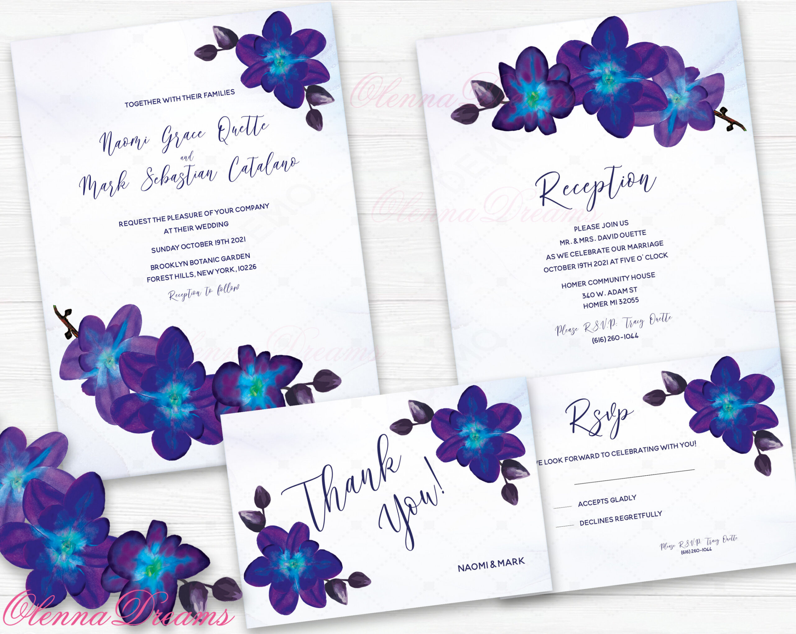 Blue Orchid Wedding Invitations Purple Turquoise Wedding - Etsy