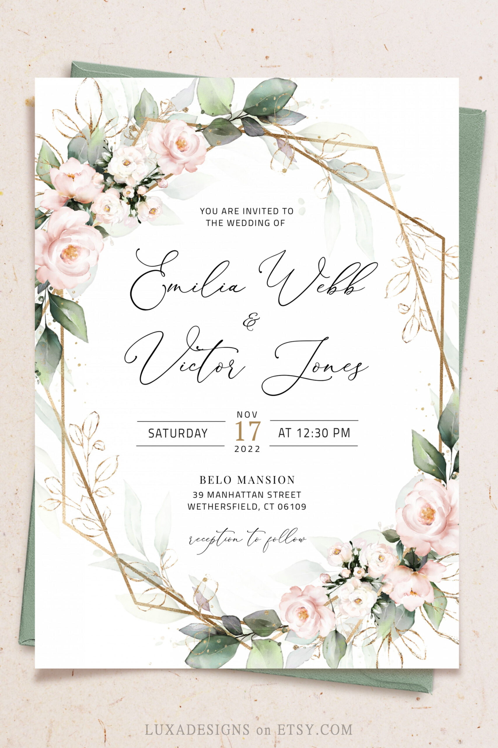 Blush Floral Wedding Invitation Template Blush Wedding Invite