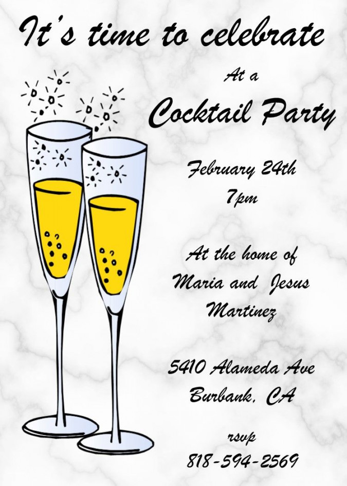 Cocktail party invitation on marble background