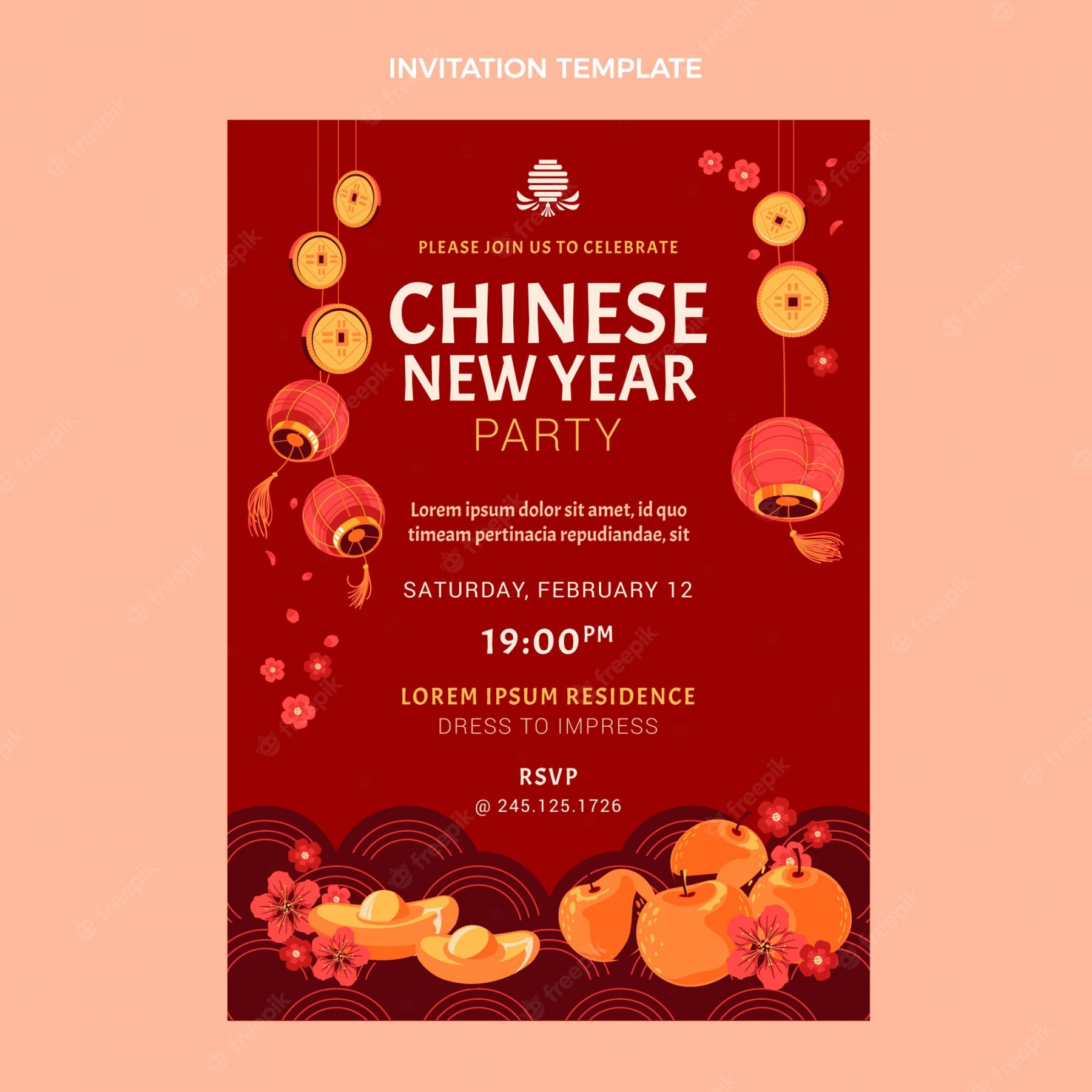 Free Vector  Flat chinese new year invitation template