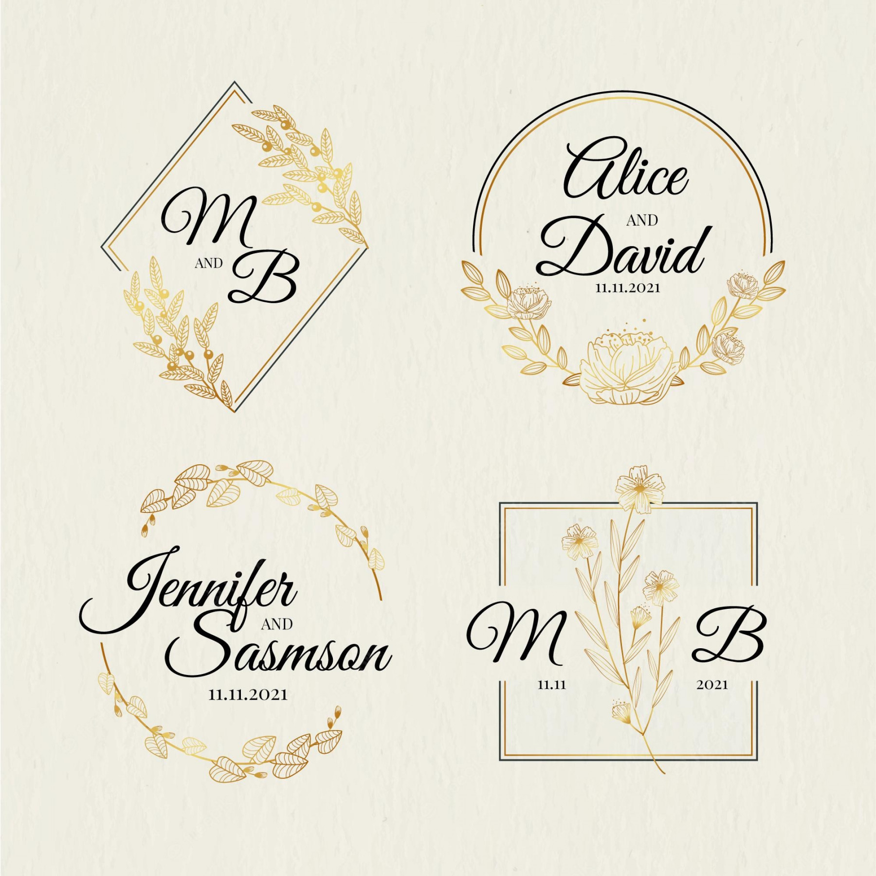 Free Vector  Hand drawn wedding monogram logo set