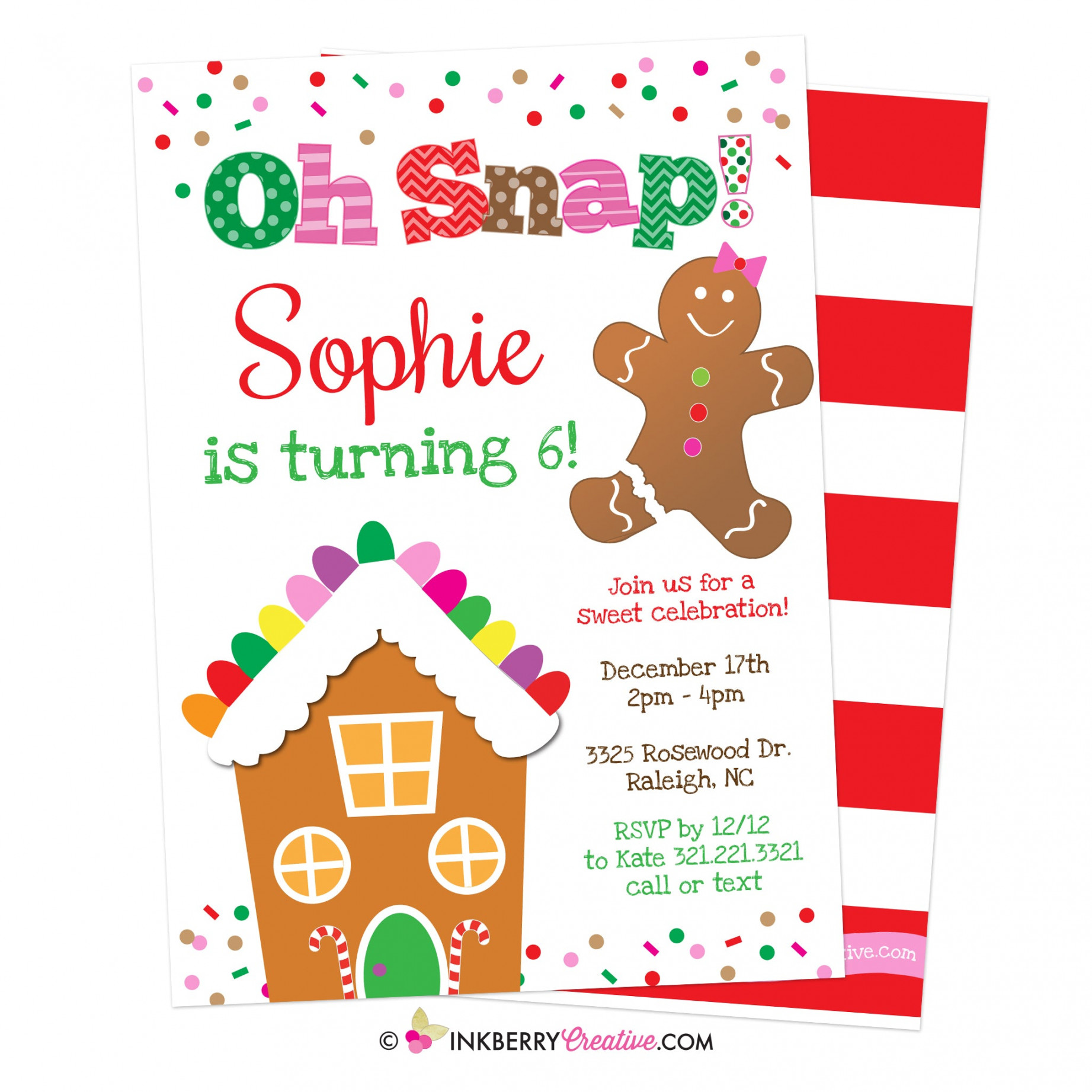 Gingerbread Birthday Party Invitation, Oh Snap Girls Gingerbread