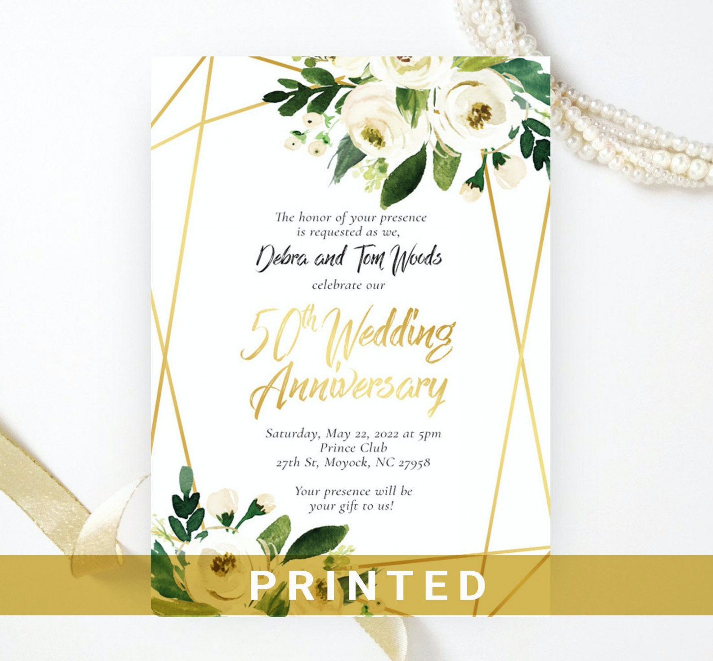 Golden wedding anniversary invitations printed Geometric - Etsy