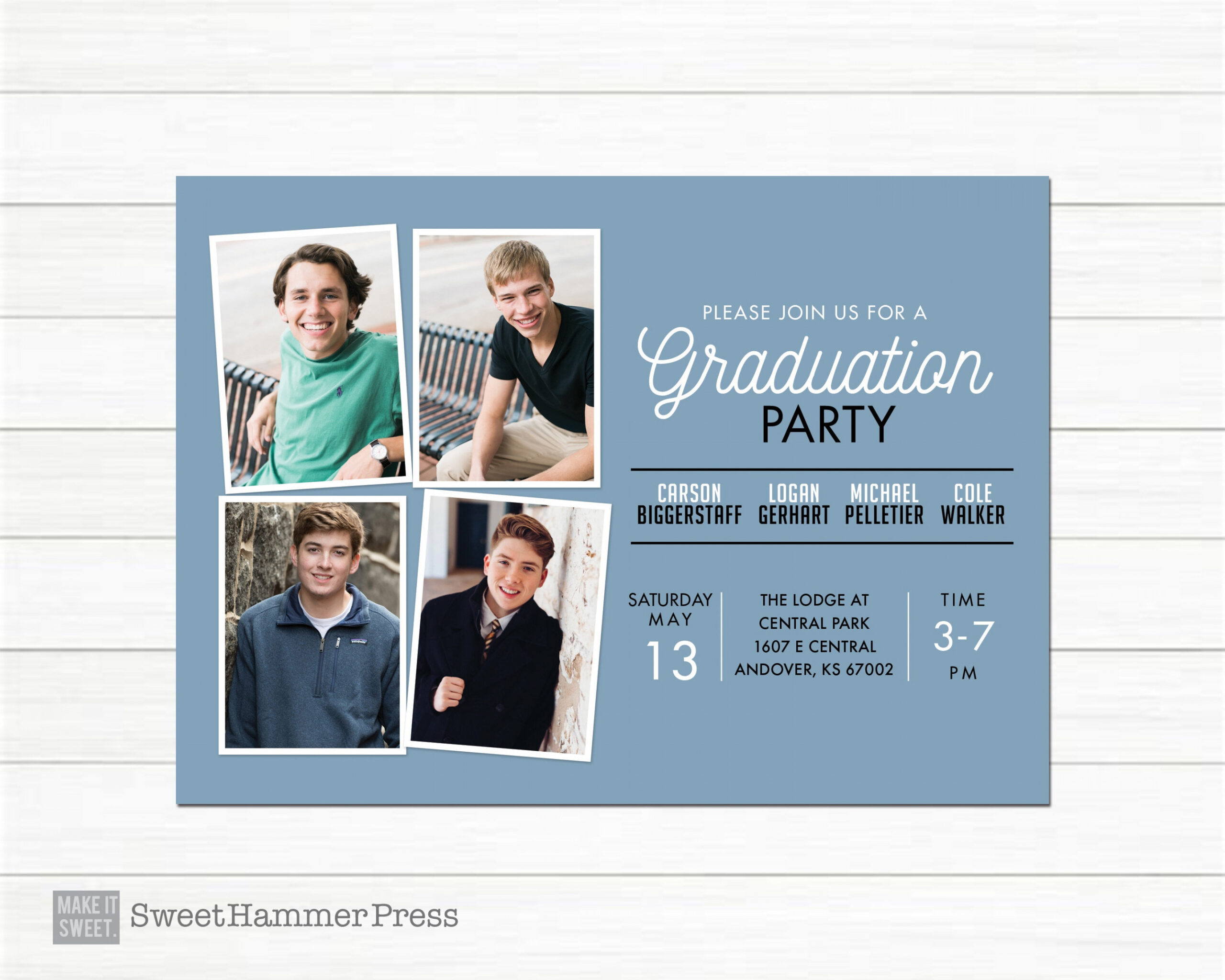 Group Graduation Party for Guys Invitation with Individual Photos  Graduation Announcement for Girls or Boys