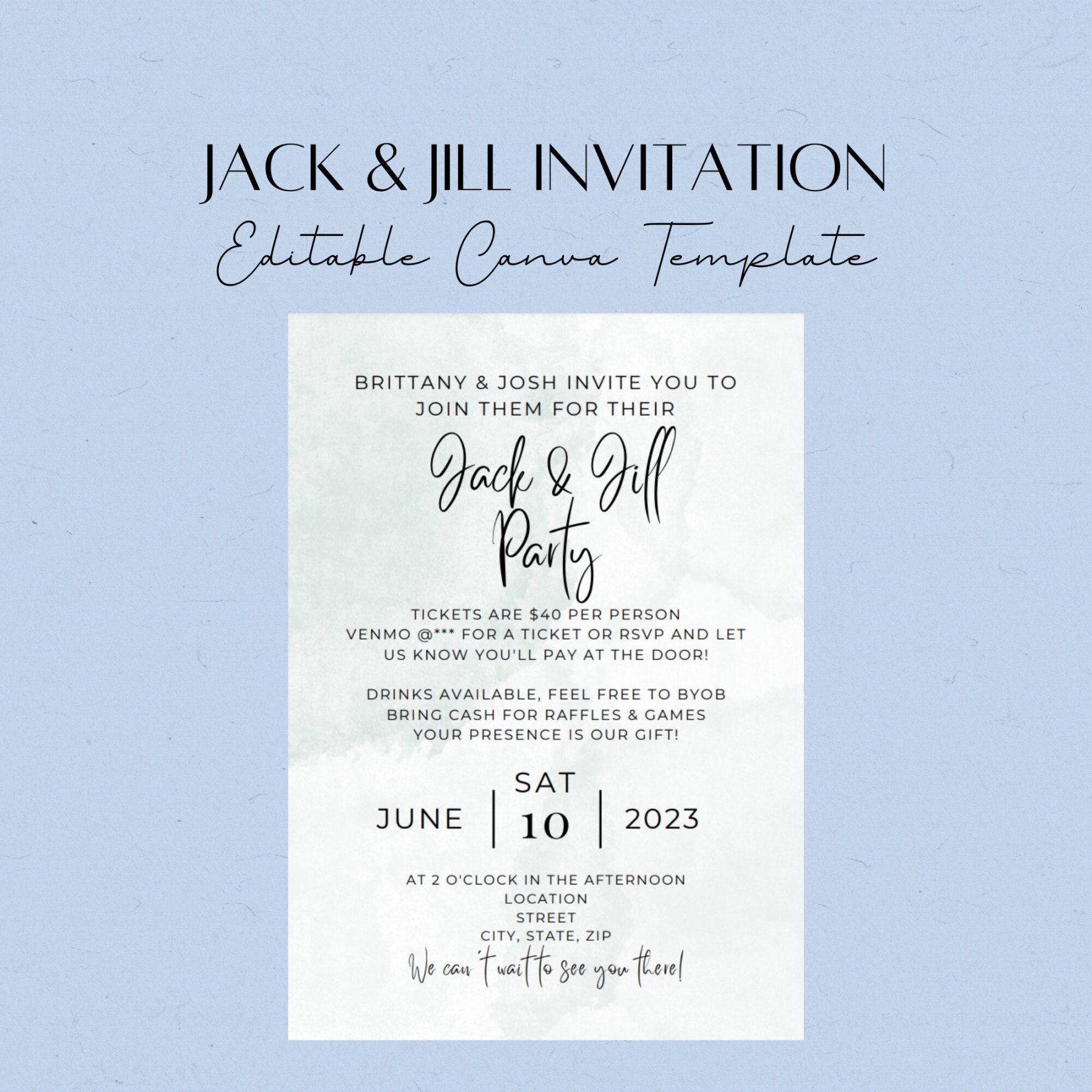 Jack and Jill Invitation Template - Digital Download, Instant, Editable  Canva Template