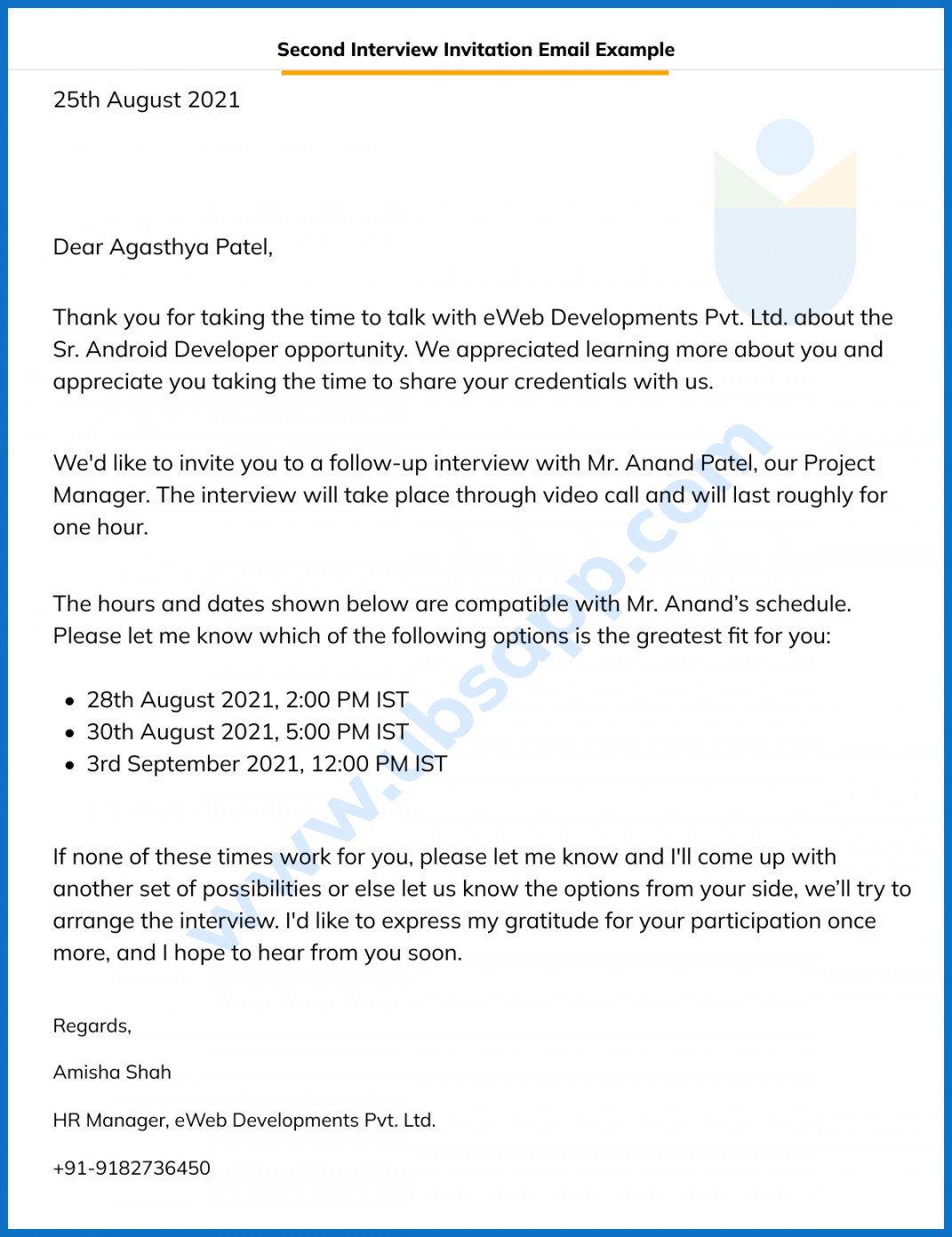 Second Interview Invitation Email - Format, Meaning, Template