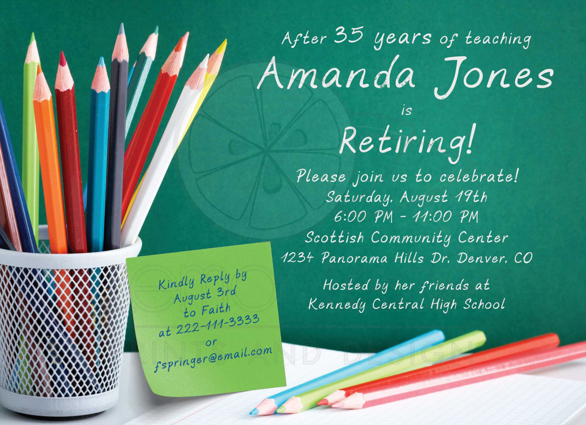 Teacher Retirement Party Invitation  Chalkboard Pencil Crayons