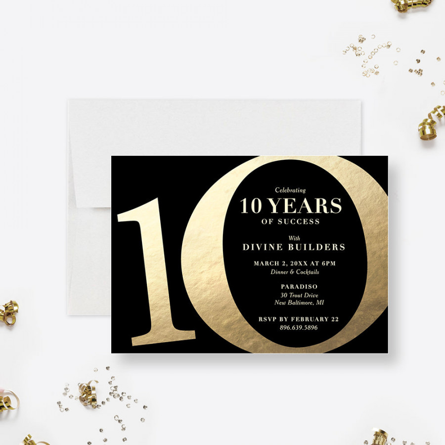 Ten Years of Success th Business Anniversary Party Invitation