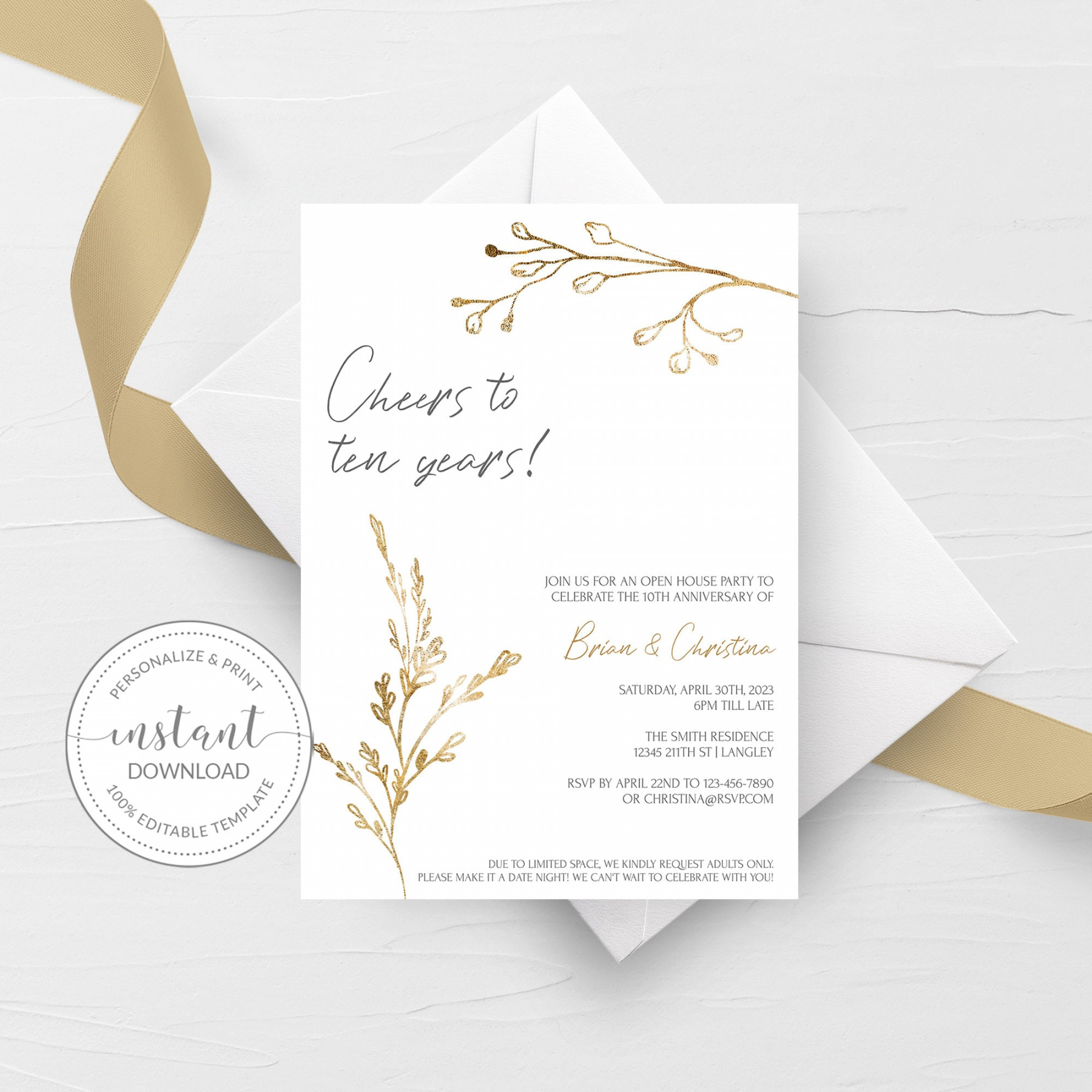 th Anniversary Invitation Template Printable th Wedding - Etsy