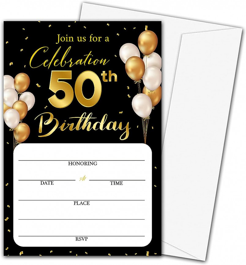 th Birthday Party Invitations with Envelopes, Classic Gold Theme