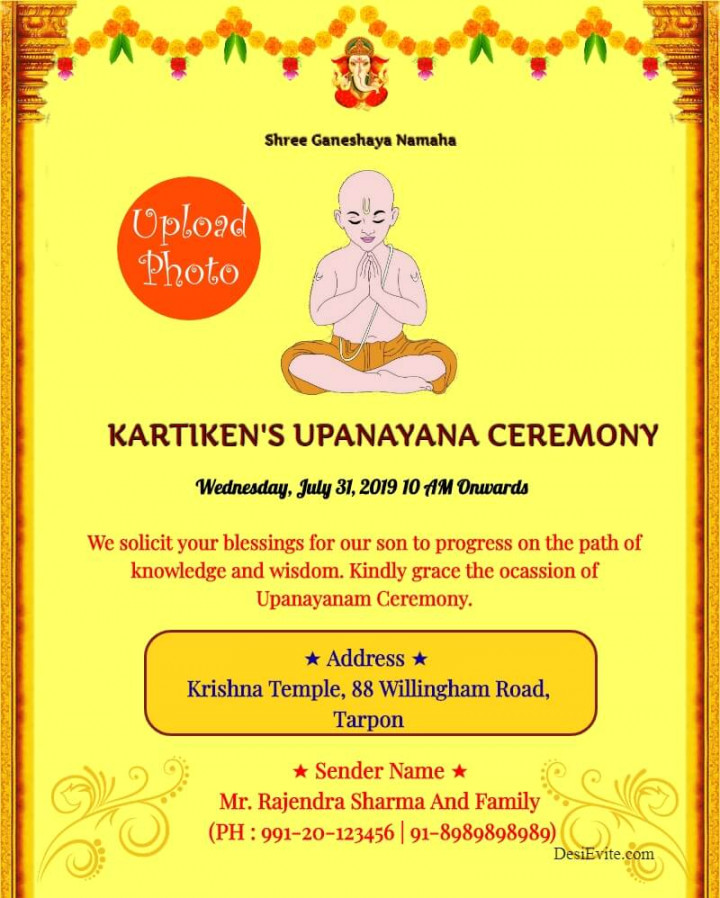 UPANAYANA CEREMONY Invitation