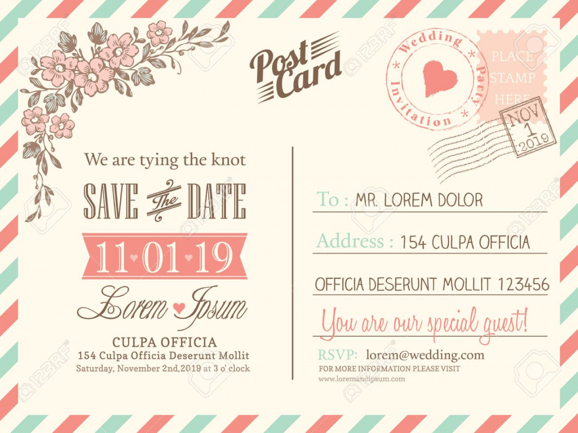 Vintage Postcard Background Vector Template For Wedding Invitation