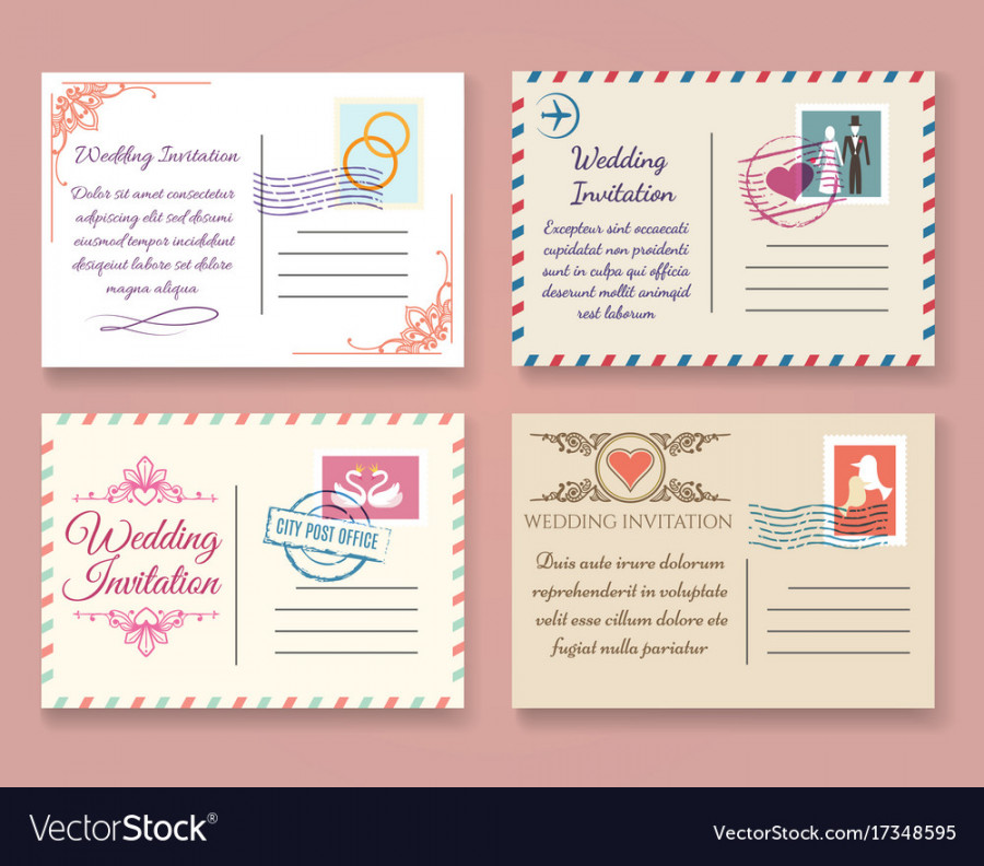 Vintage wedding postcard templates Royalty Free Vector Image