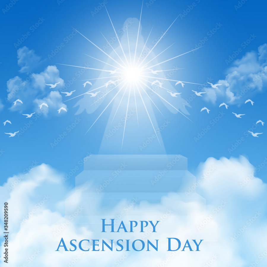 Ascension Day of Jesus Christ design with realistic clouds, cross