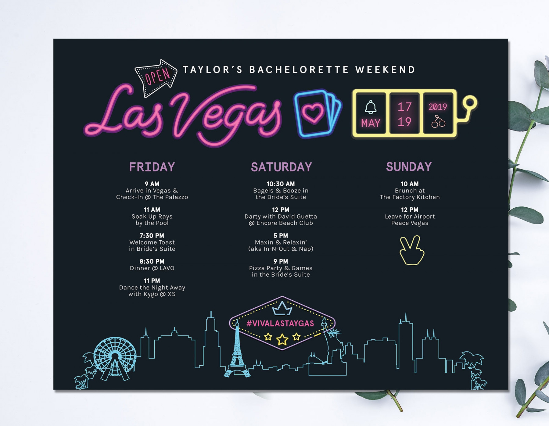 Bachelorette Itinerary LAS VEGAS Themed NEW - Etsy