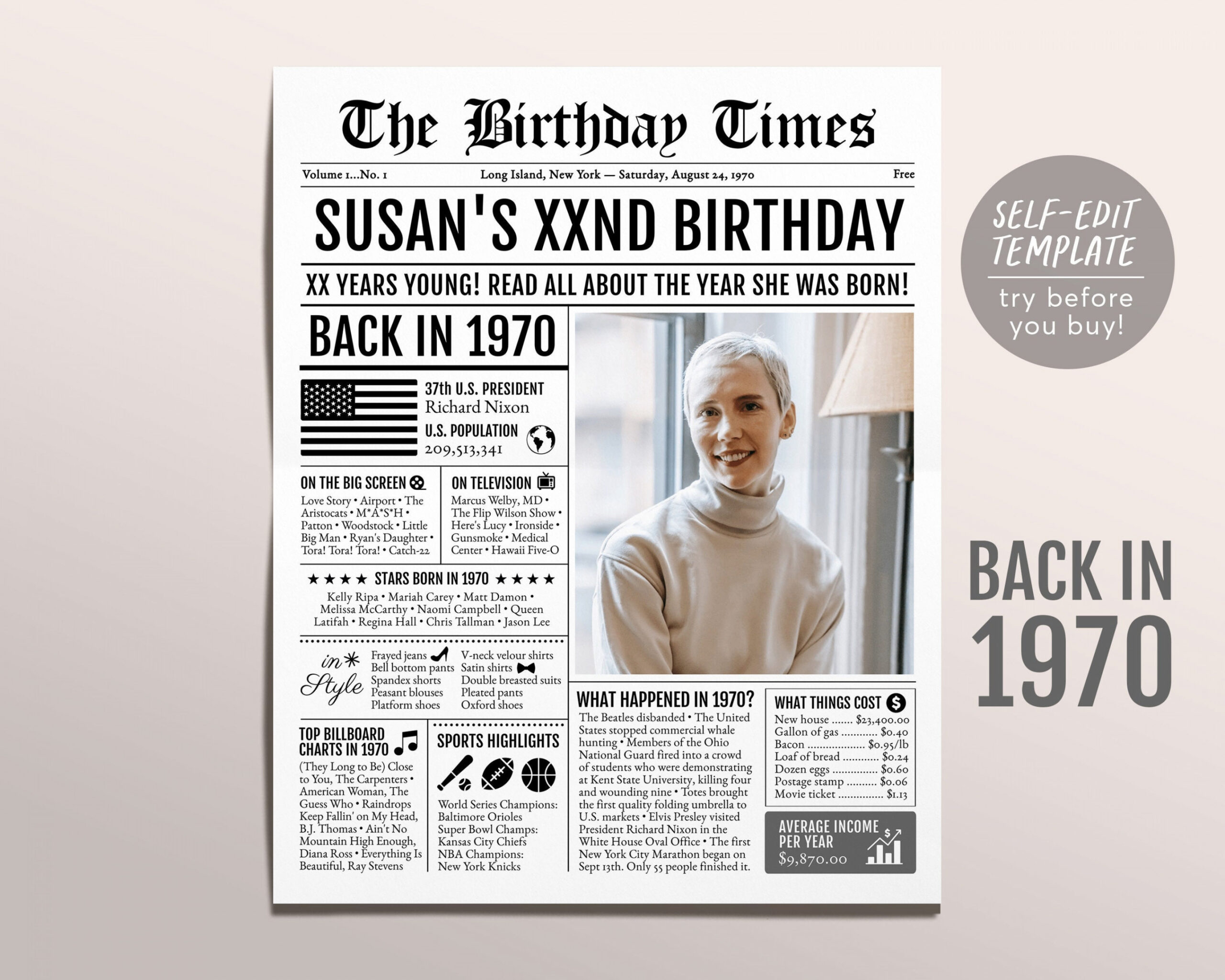 Back in  Birthday Newspaper Editable Template    - Etsy