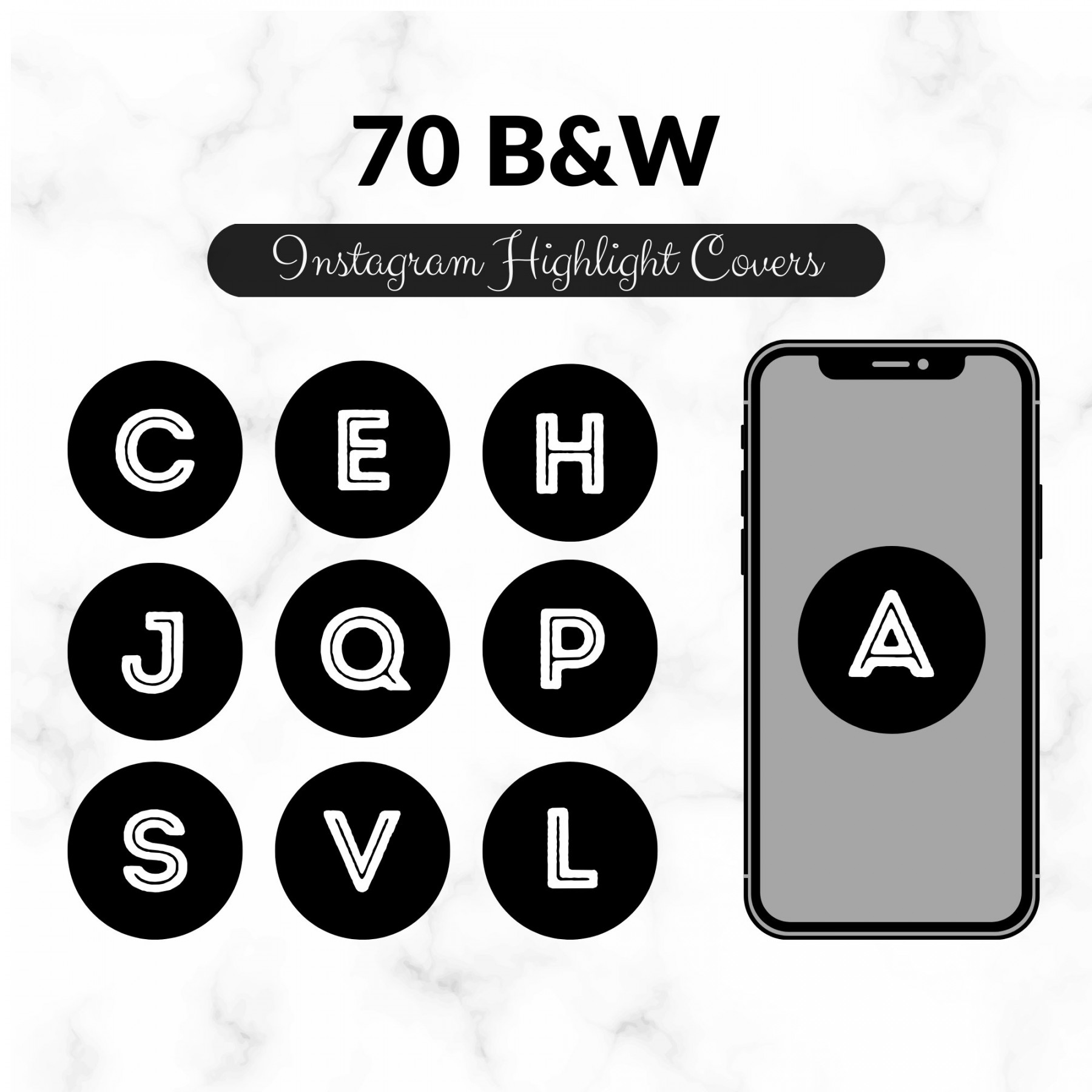 Black and White Alphabets Instagram Highlight Covers Capital