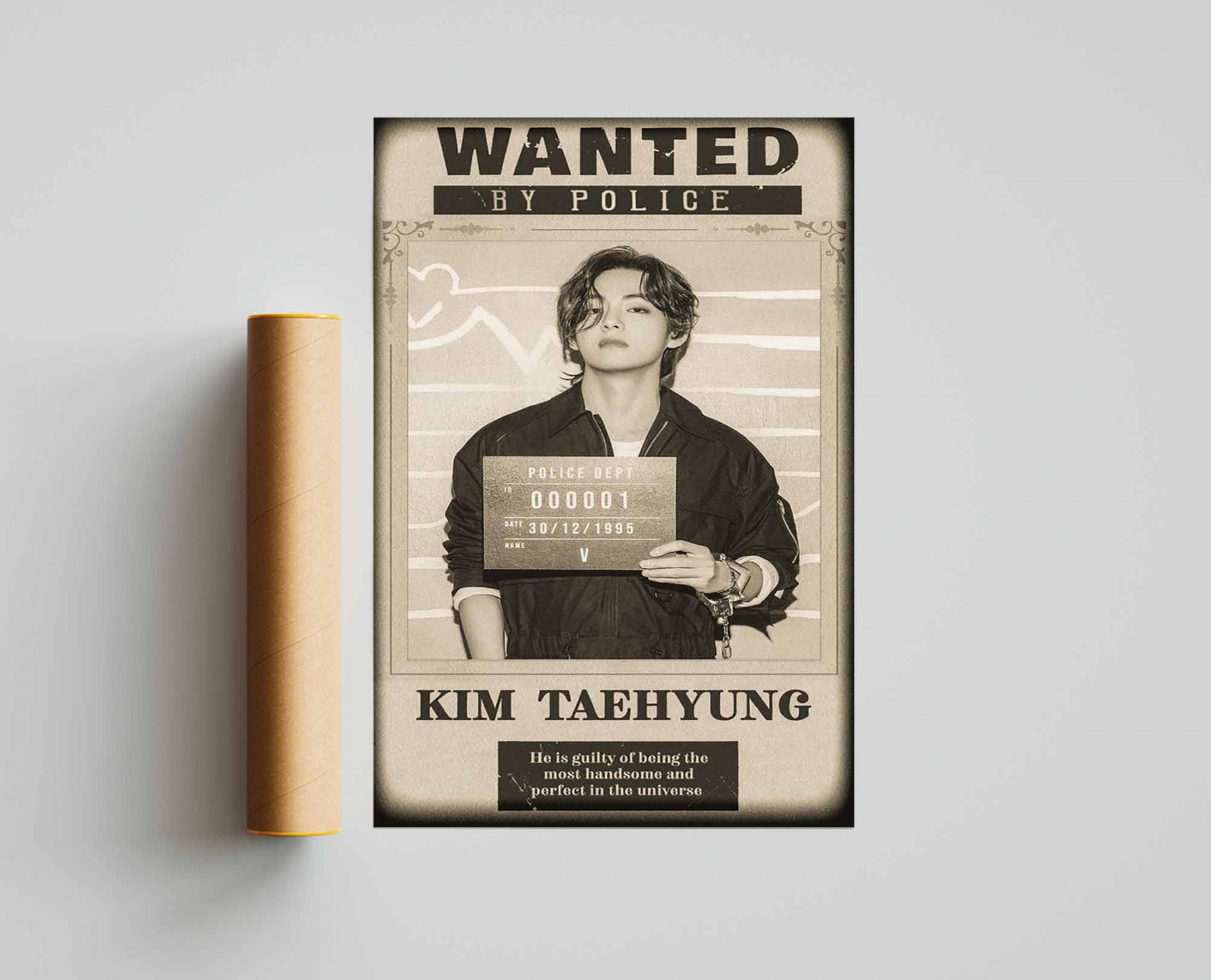 BTS Taehyung Poster, BTS Member Wanted By Police Poster, Kim Tea Hyung Art  Print, Teahyung Fan Gift, BTS Fan Wall Decor, Kim V Poster