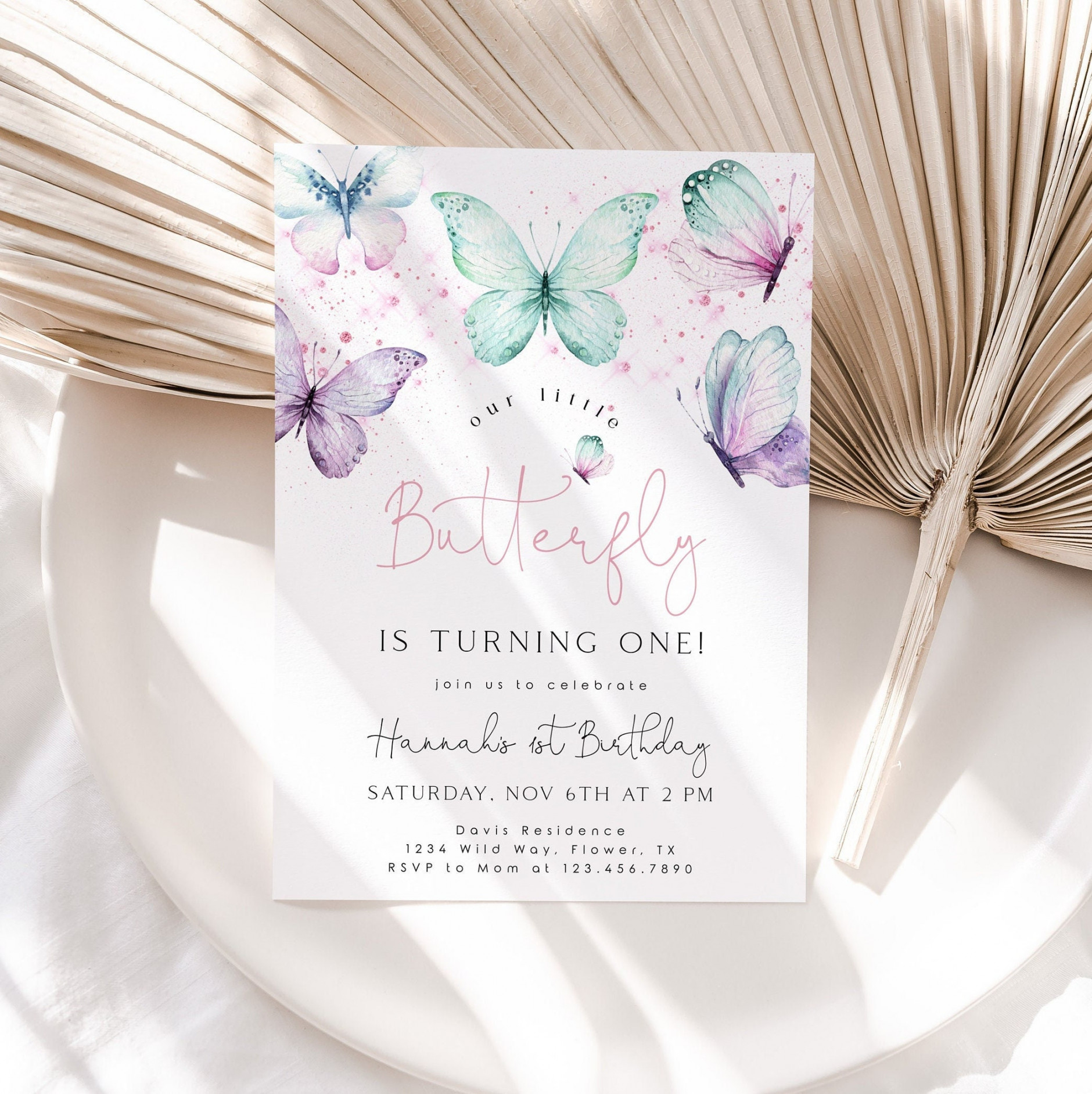 Butterfly Birthday Invitation st Birthday Invite First - Etsy