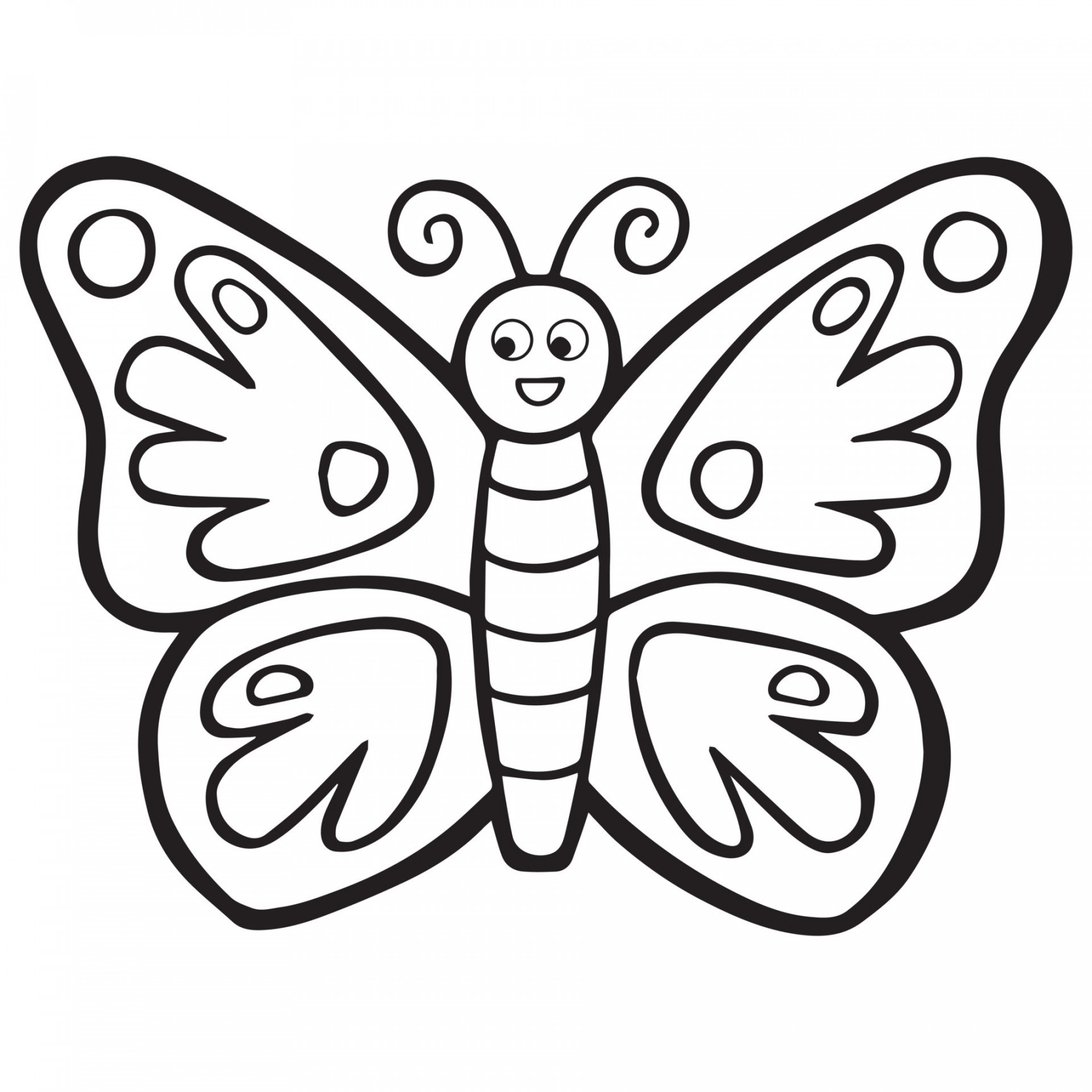 Butterfly Coloring Page For Kids, Cute Butterfly Character Vector