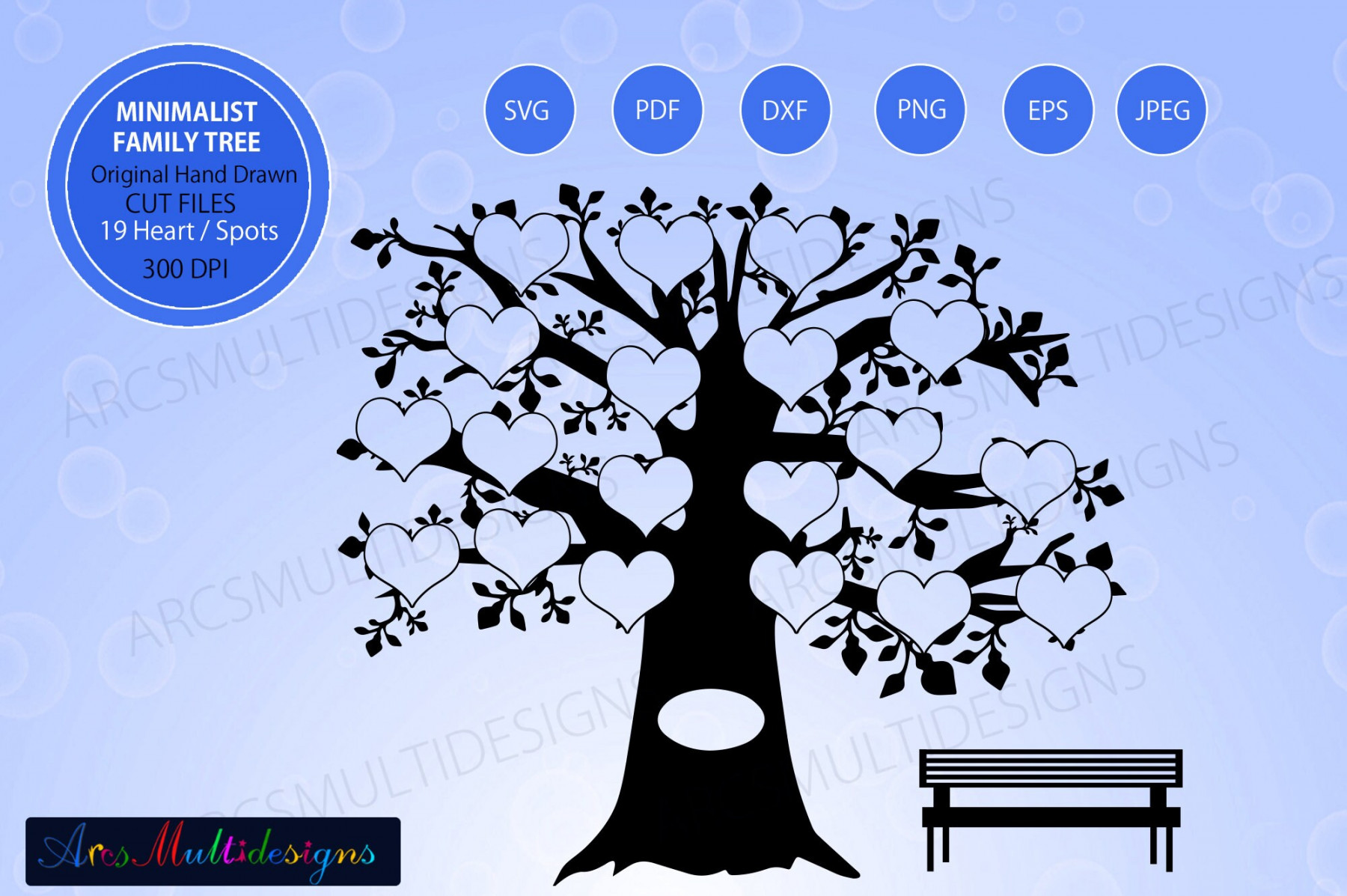 Buy Minimalist  Hearts Family Tree Clipart SVG EPS Dxf Png