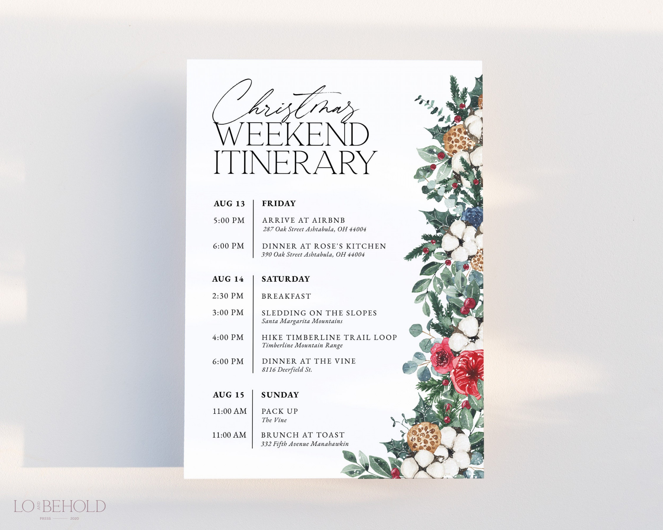 Christmas Itinerary Template Printable Holiday Itinerary - Etsy