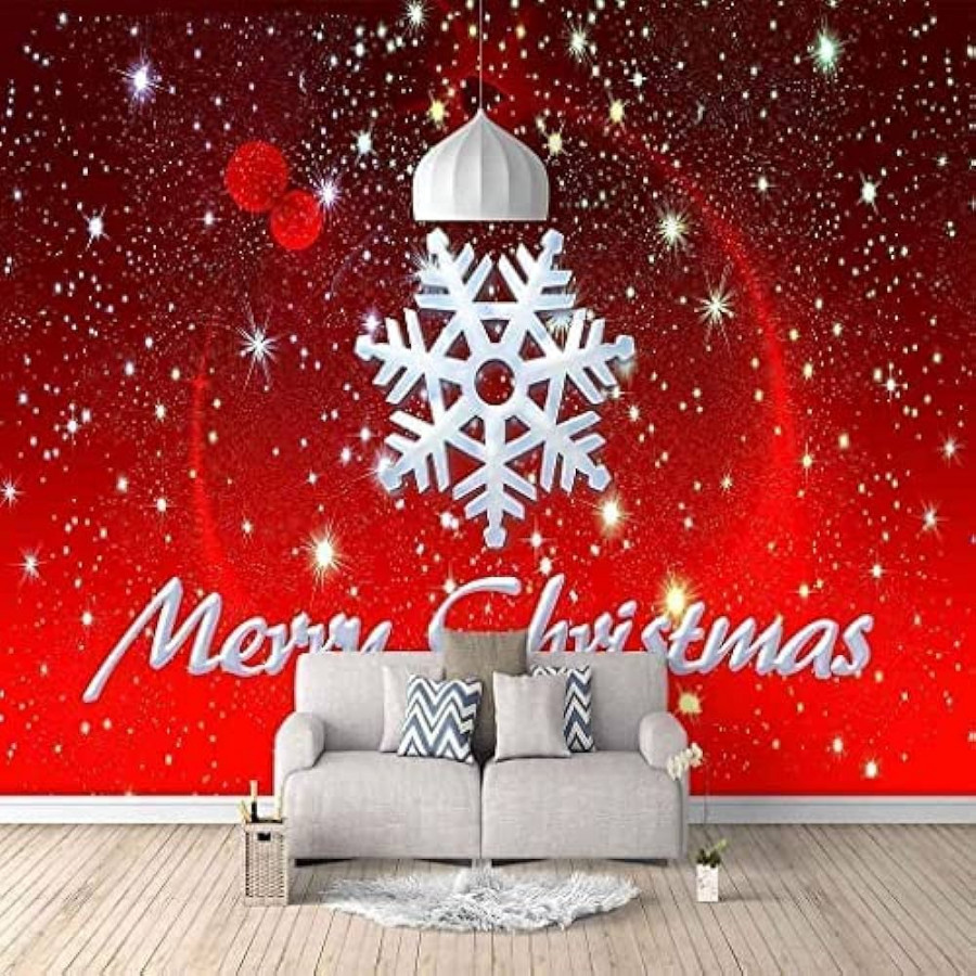 COJIC D Wallpaper Red Christmas Snowflakes Wall Painting Bedroom Living  Room Home Decoration D Wall Mural Wallpaper Peel and Stick Self-Adhesive